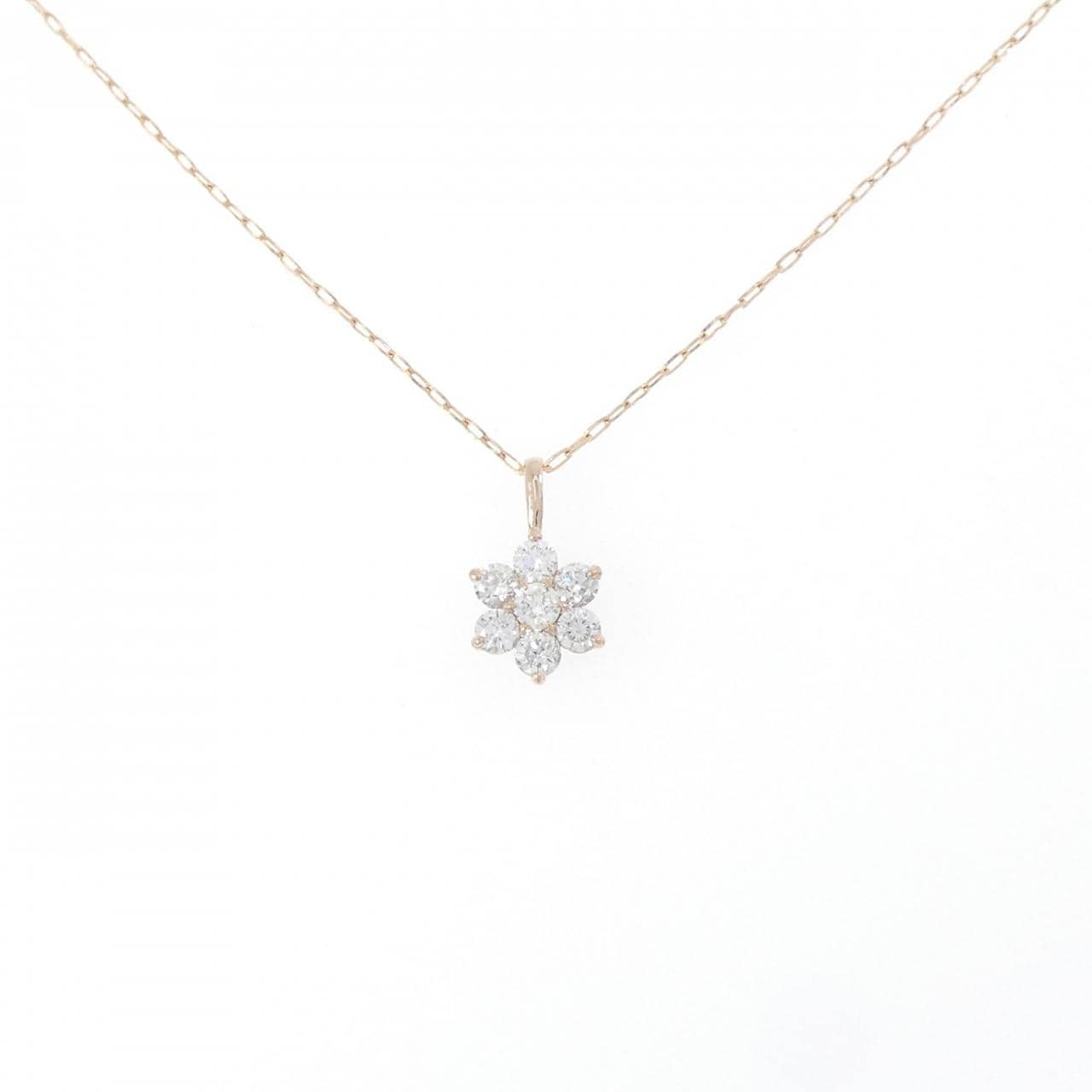 K18PG フラワー ダイヤモンド ネックレス 0.30CT