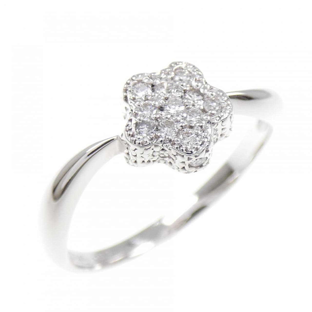 K18WG フラワー ダイヤモンド リング 0.09CT