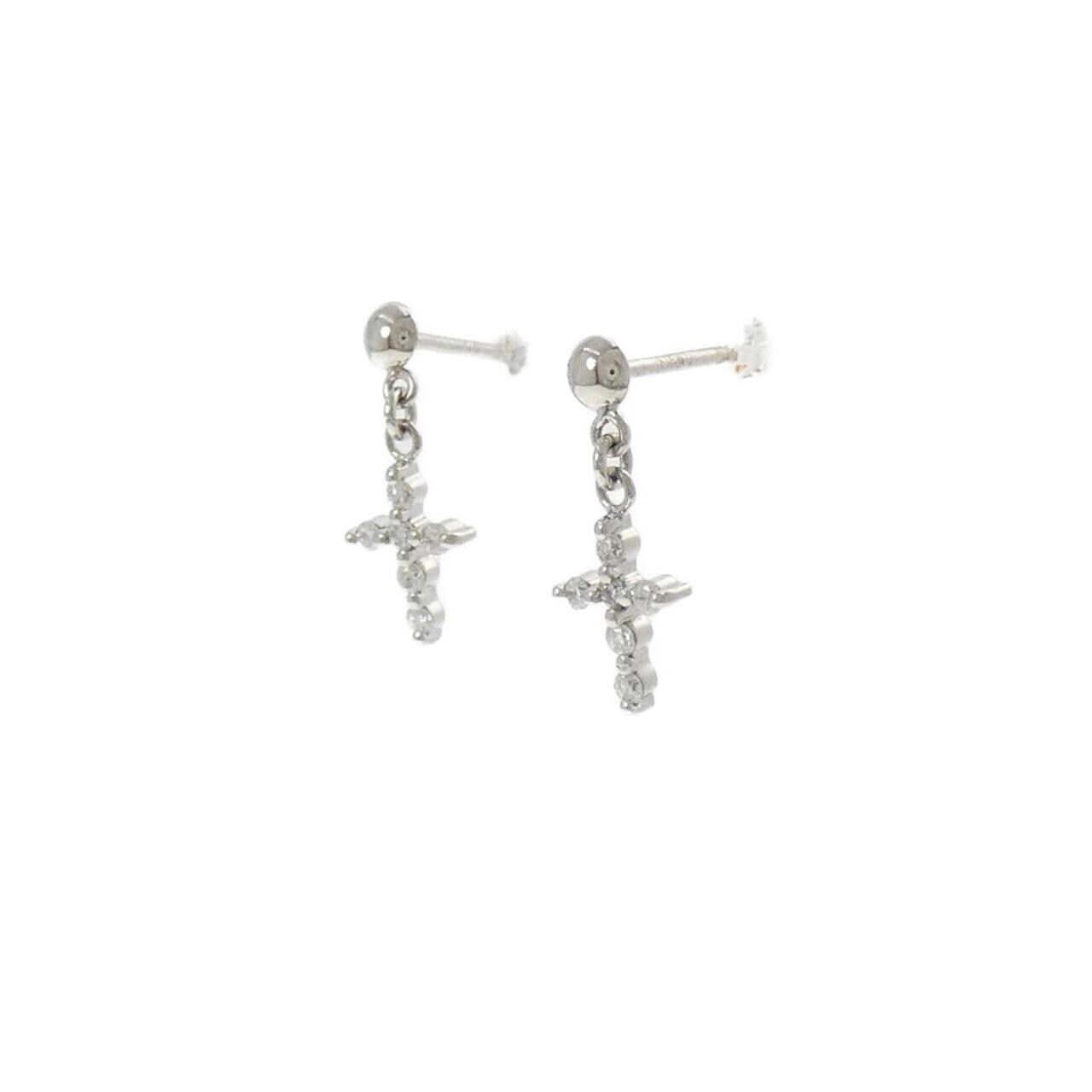 K18WG クロス ダイヤモンド ピアス 0.14CT