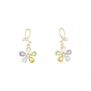 【新品】K10YG フラワー カラーストーン ピアス