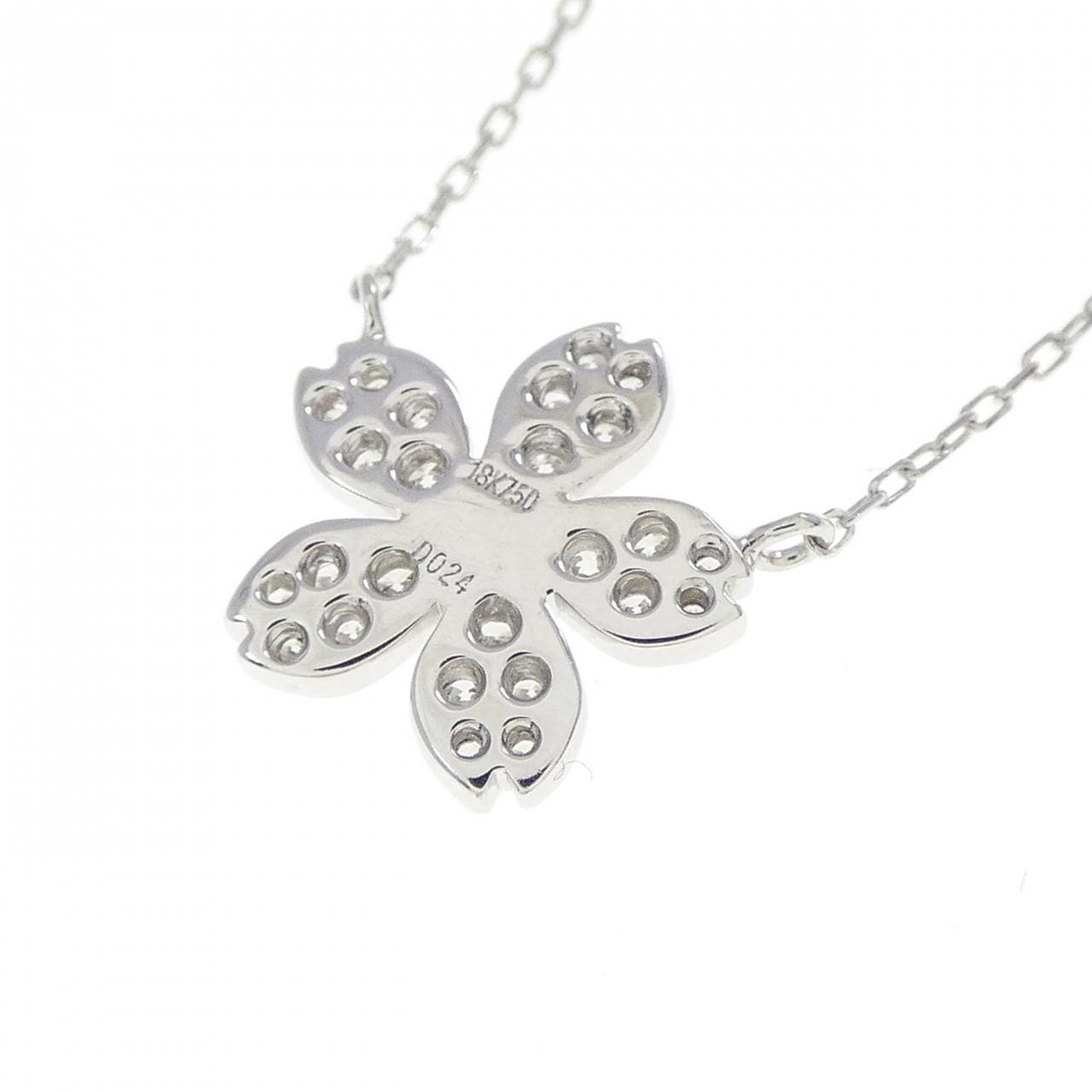 K18WG フラワー ダイヤモンド ネックレス 0.24CT