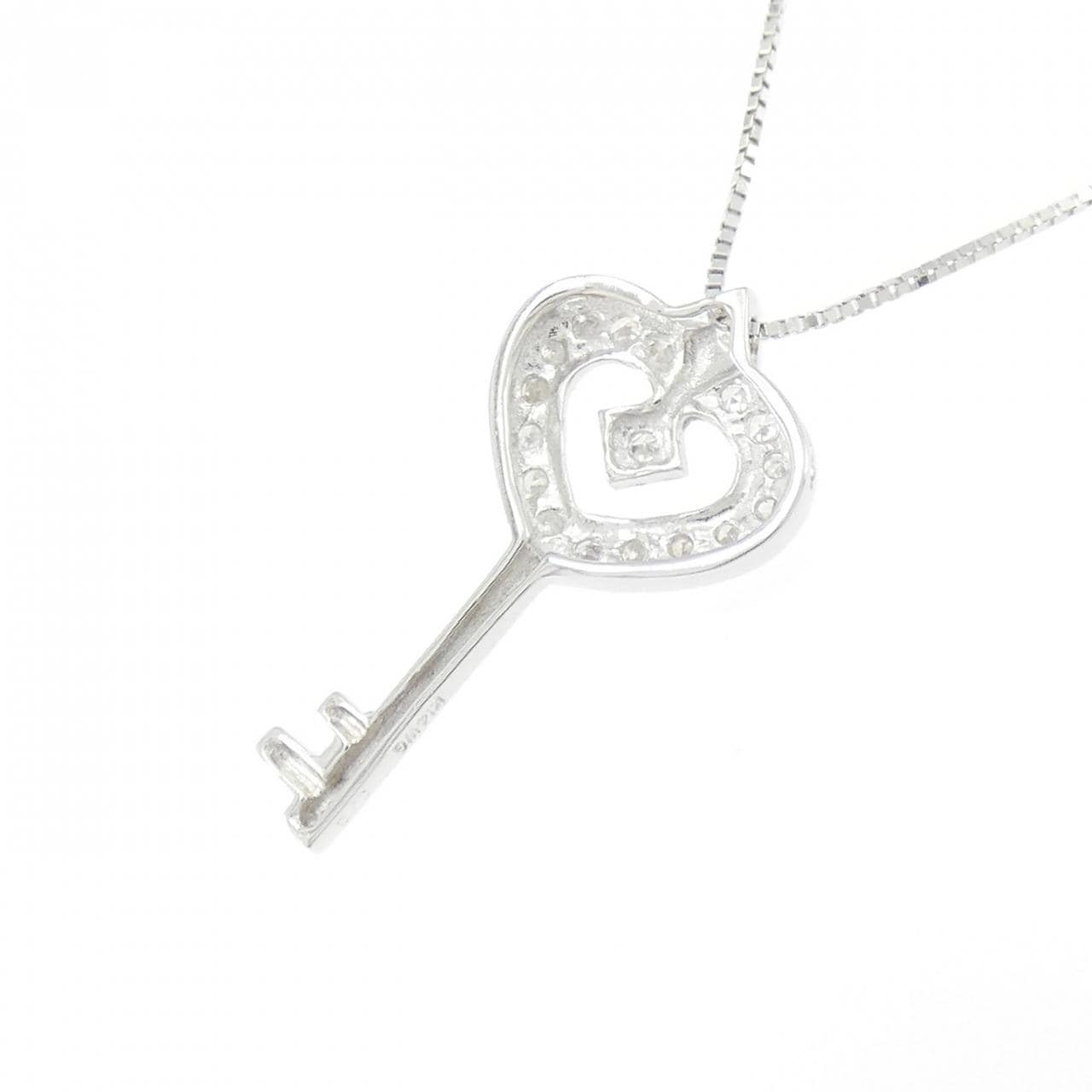 K14WG キー×ハート ダイヤモンド ネックレス 0.13CT