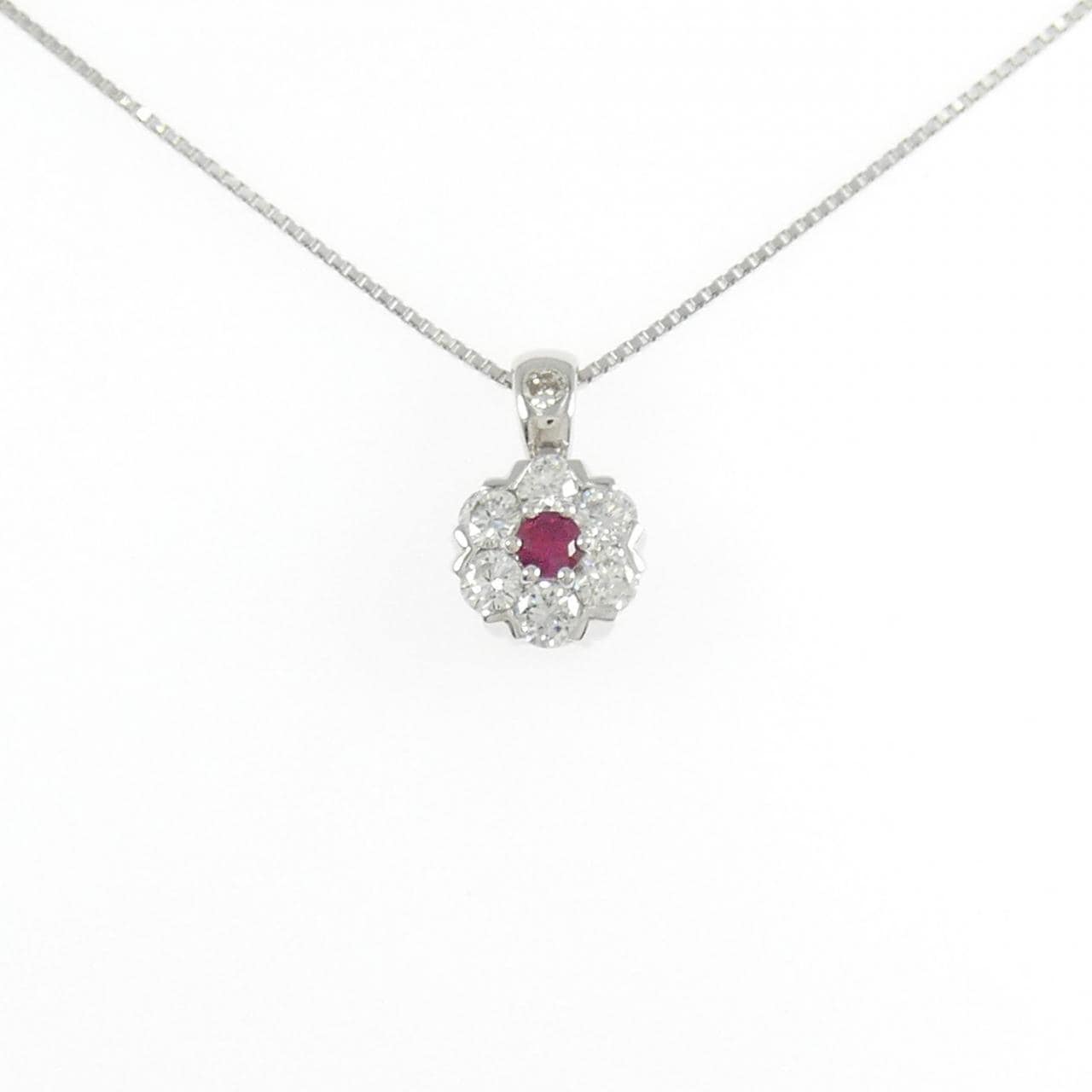 K18WGフラワー  ルビー ネックレス 0.135CT