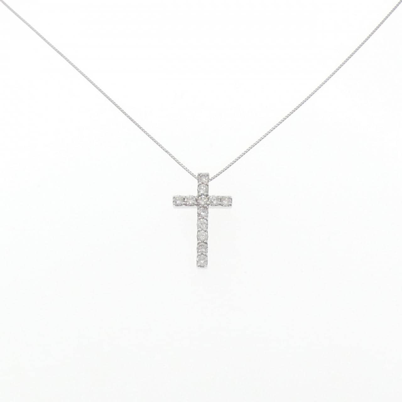 K18WG クロス ダイヤモンド ネックレス 0.50CT