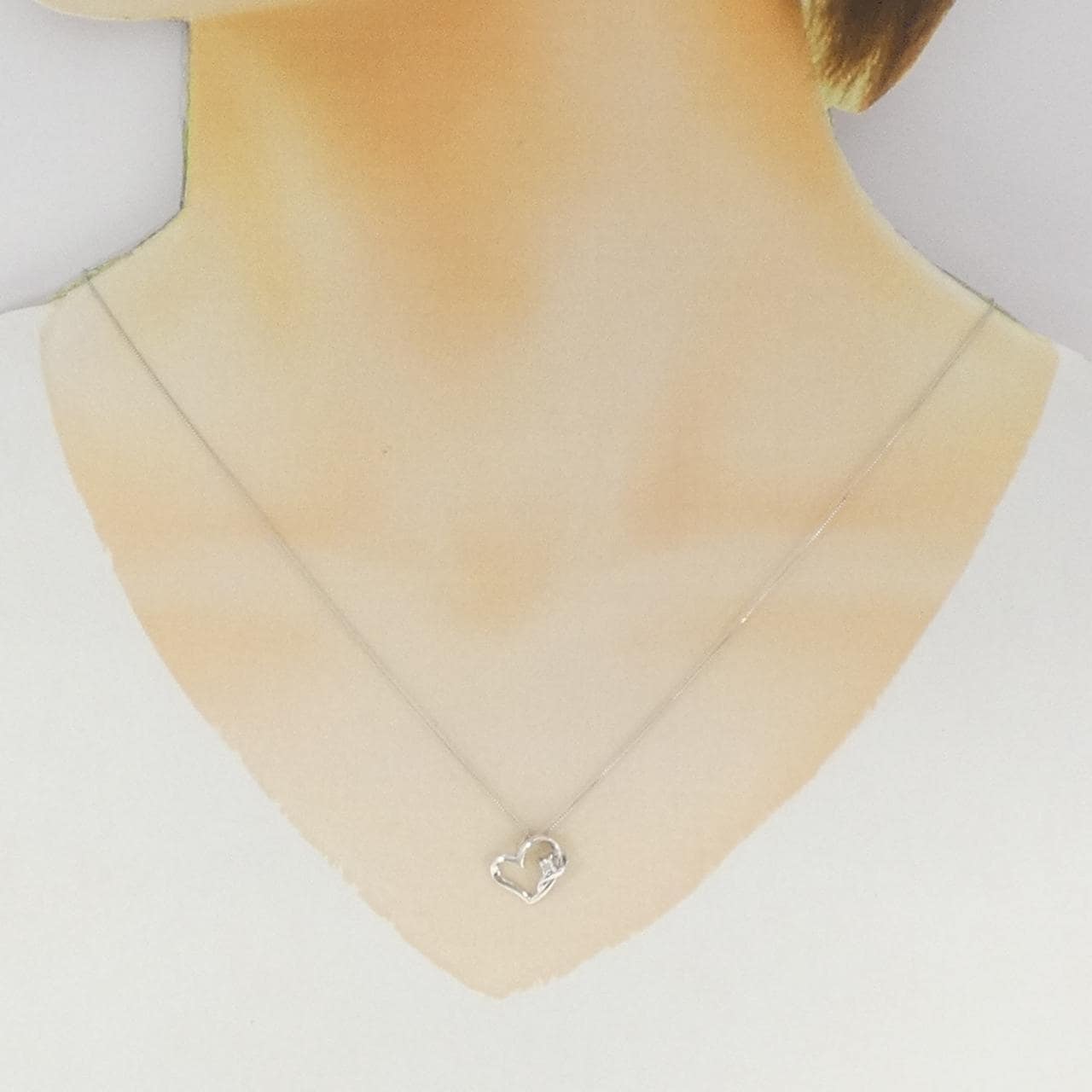 K18WG ハート ダイヤモンド ネックレス 0.03CT