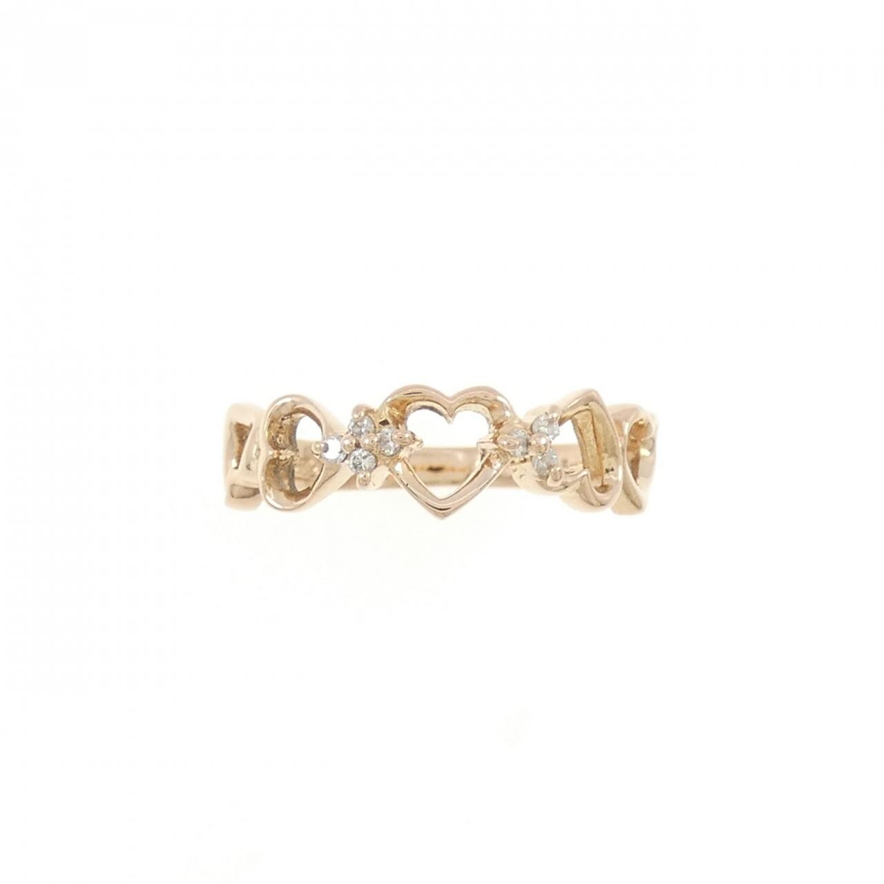 K18PG ハート×フラワー ダイヤモンド リング 0.05CT
