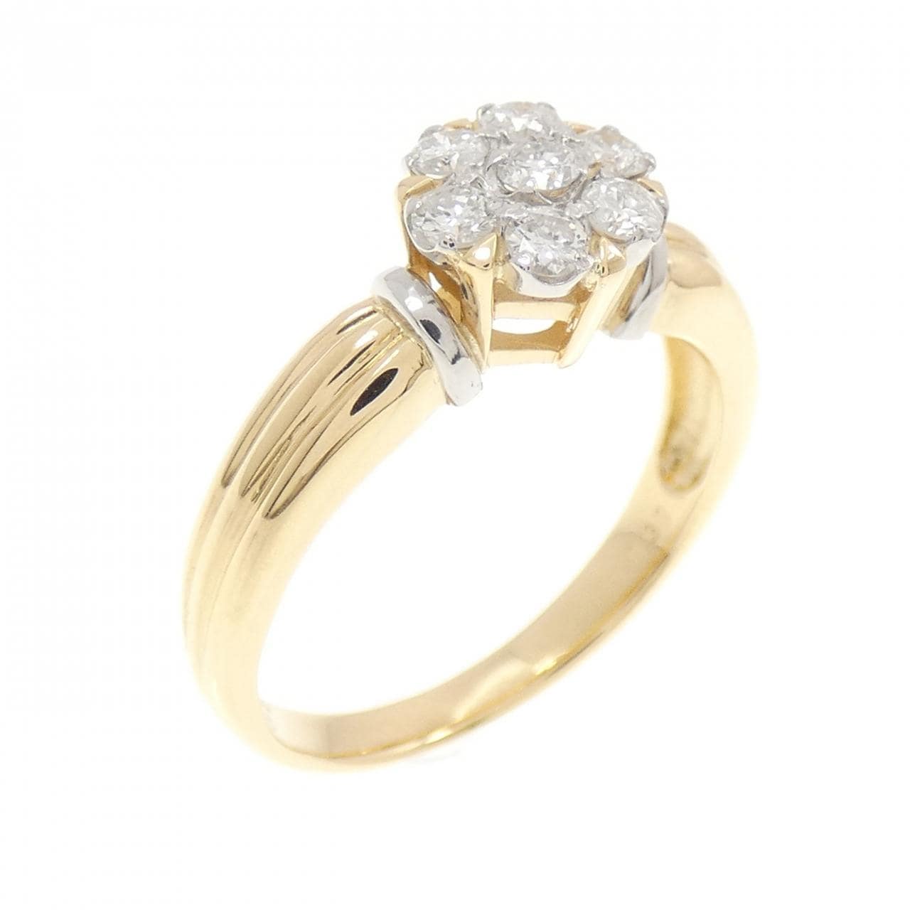 K18YG/PT900 フラワー ダイヤモンド リング 0.30CT