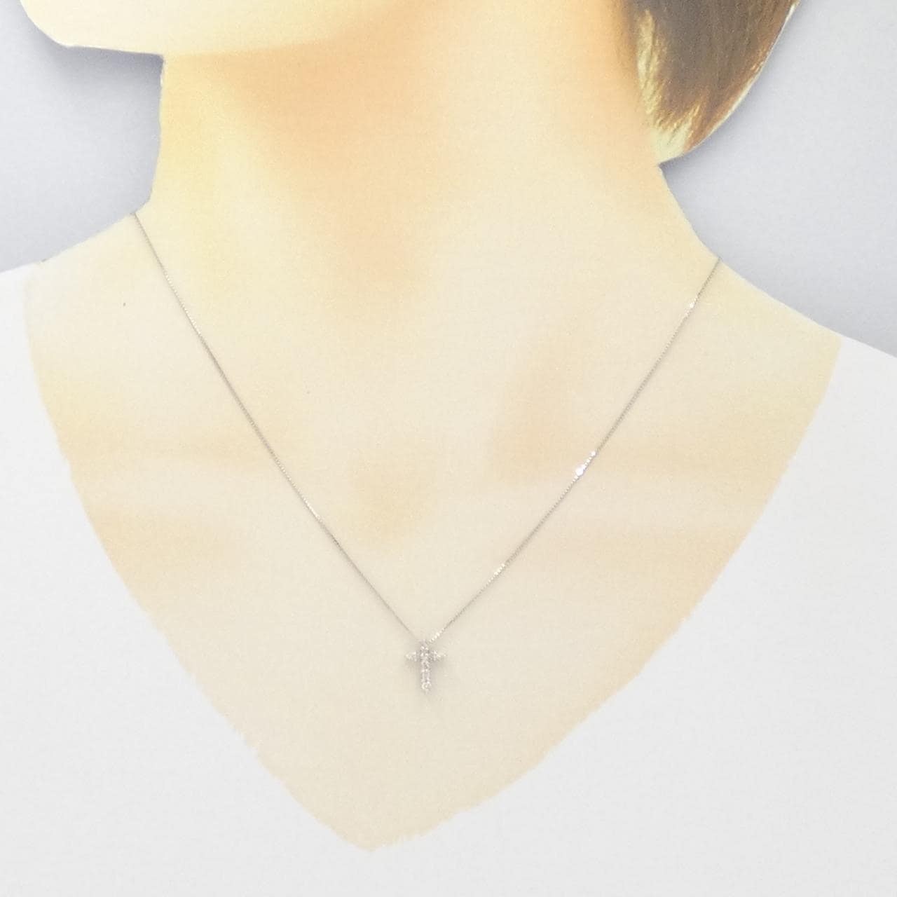 K18WG クロス ダイヤモンド ネックレス 0.16CT