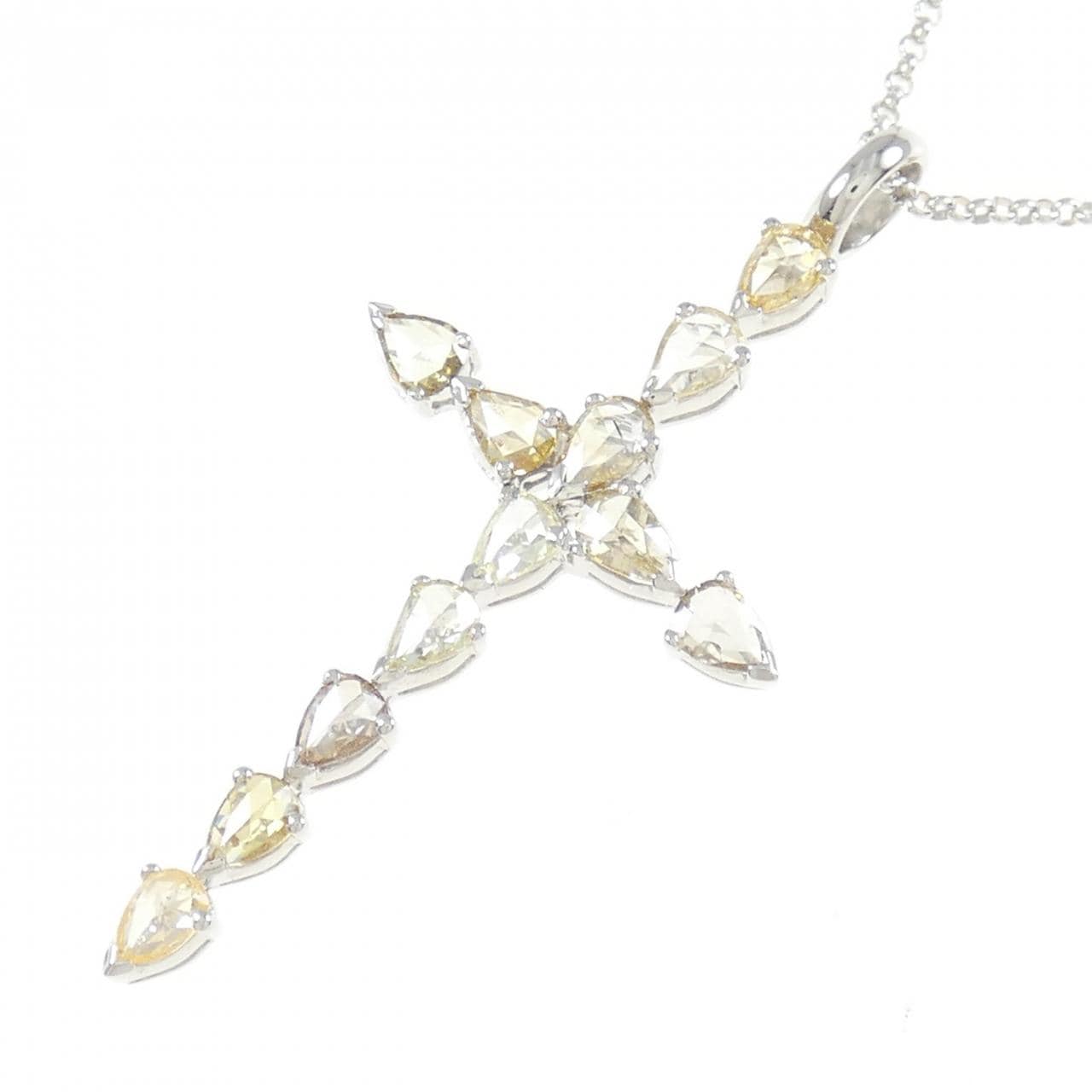 750WG/K18WG クロス ダイヤモンド ネックレス 1.27CT