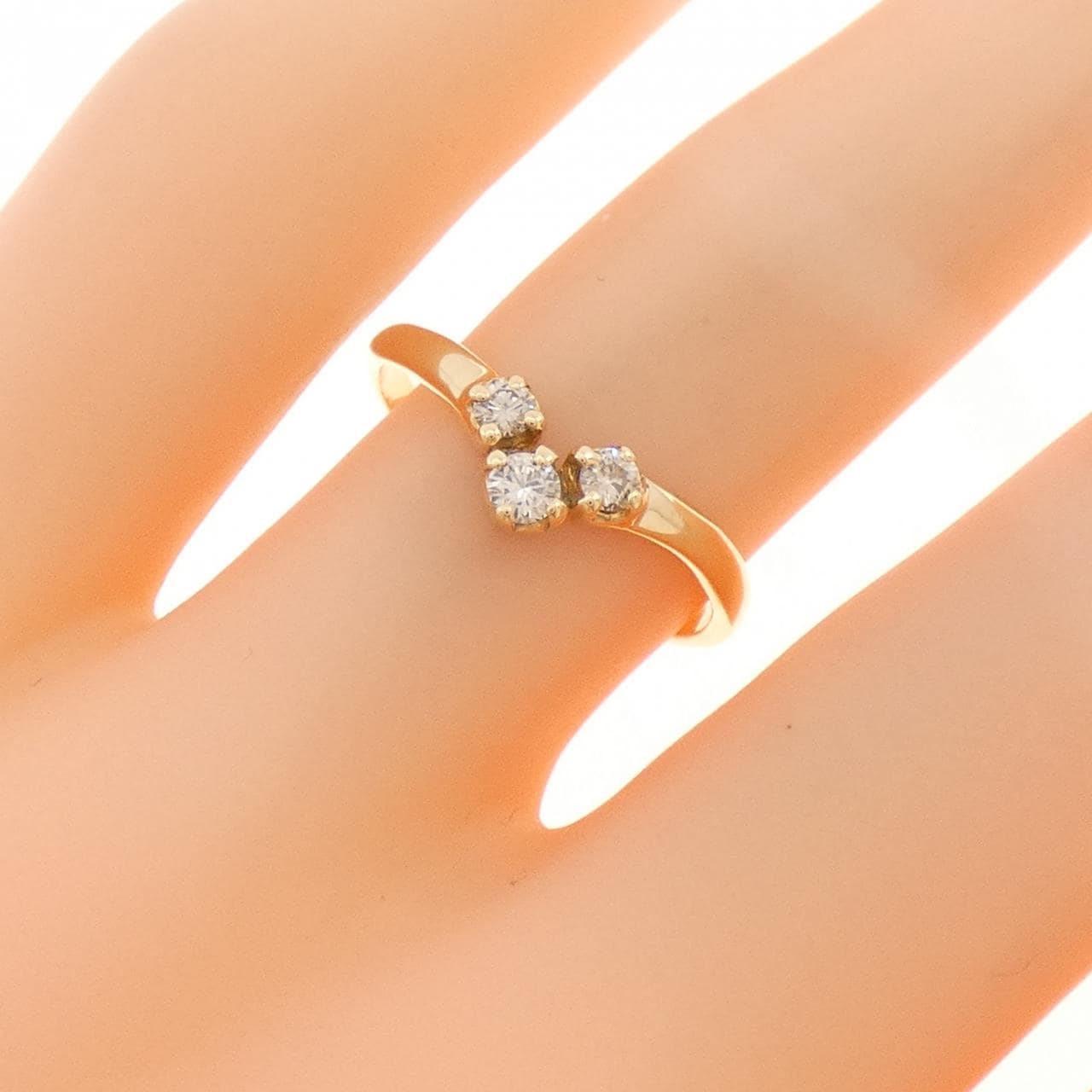 K18YG スリーストーン ダイヤモンド リング 0.16CT