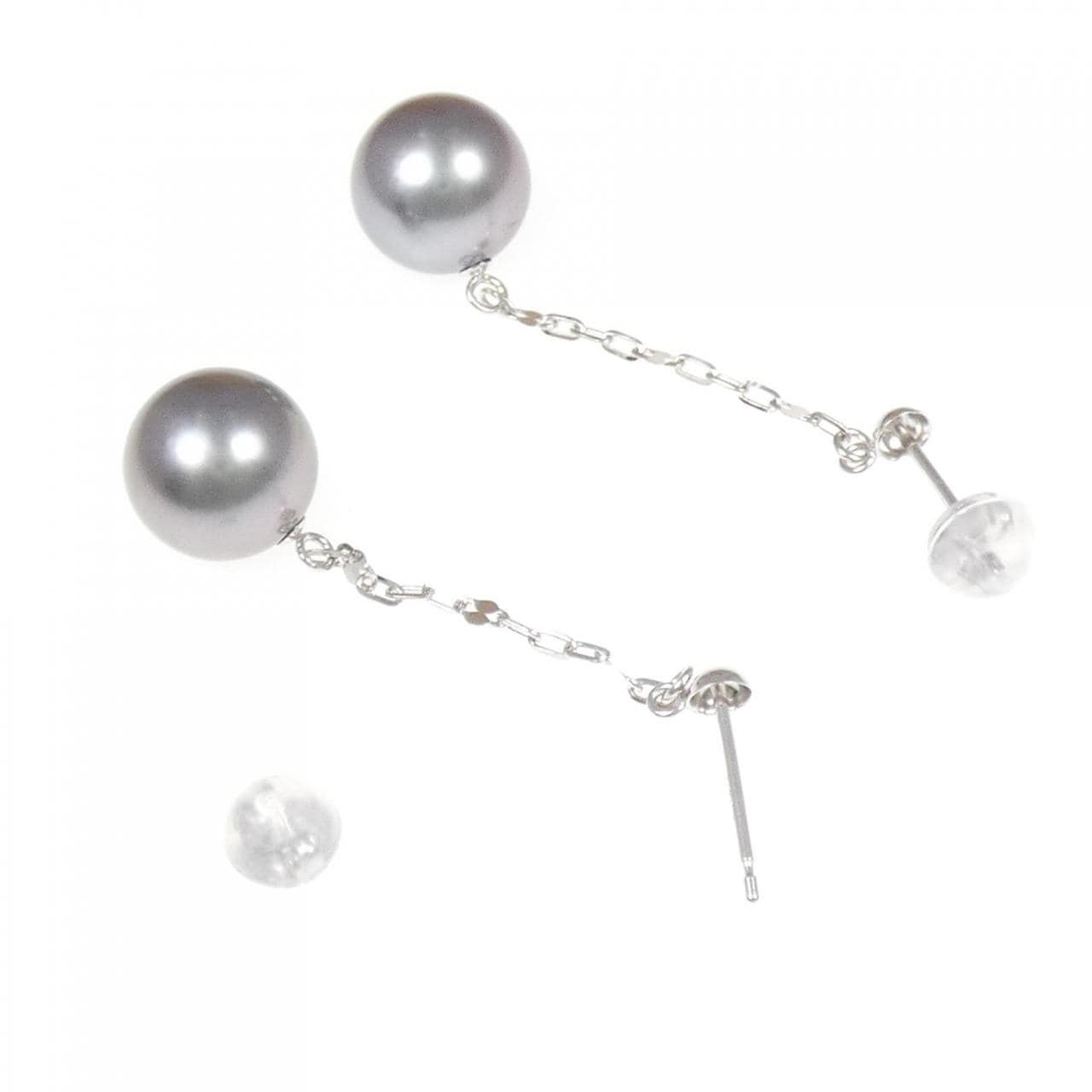 K18WG 黒蝶パール ピアス 9.3mm