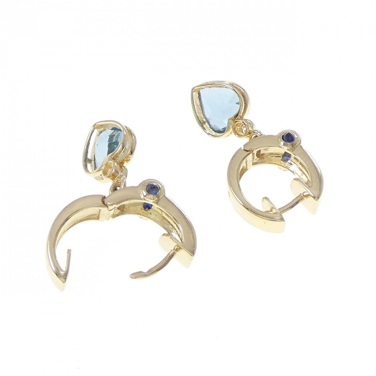 K18YG 心形蓝色托帕石耳环