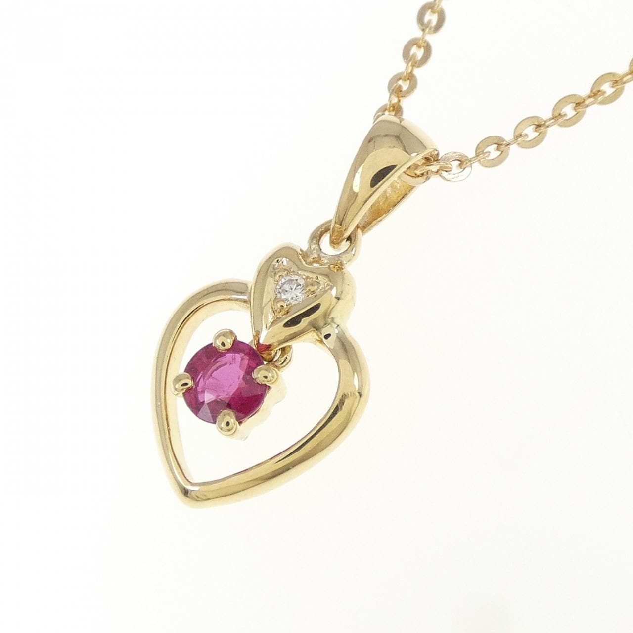 18KTYG/750YG Heart Ruby Necklace