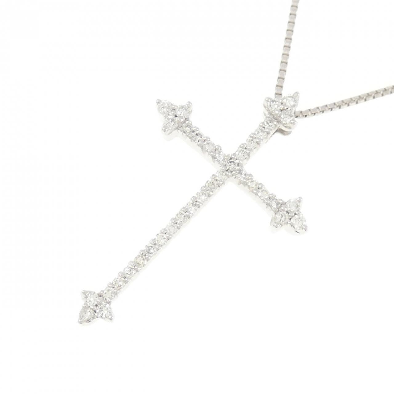 K18WG クロス ダイヤモンド ネックレス 0.21CT