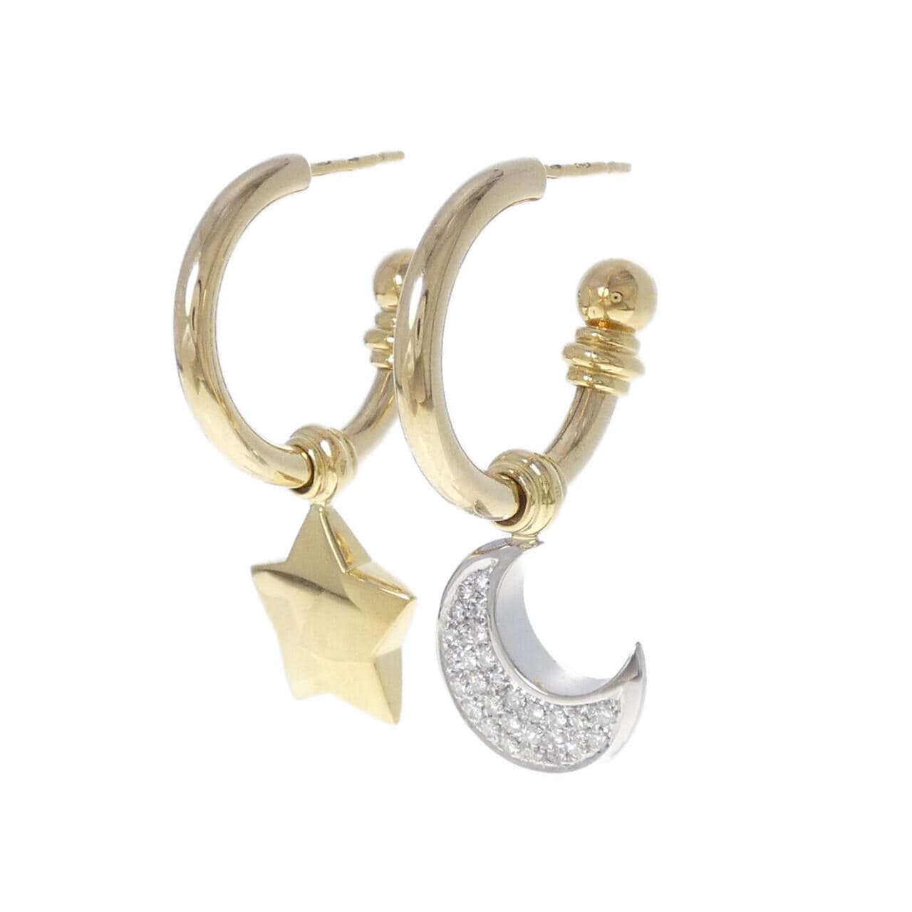 750YG/750WG 2WAY ムーン×スター ダイヤモンド ピアス