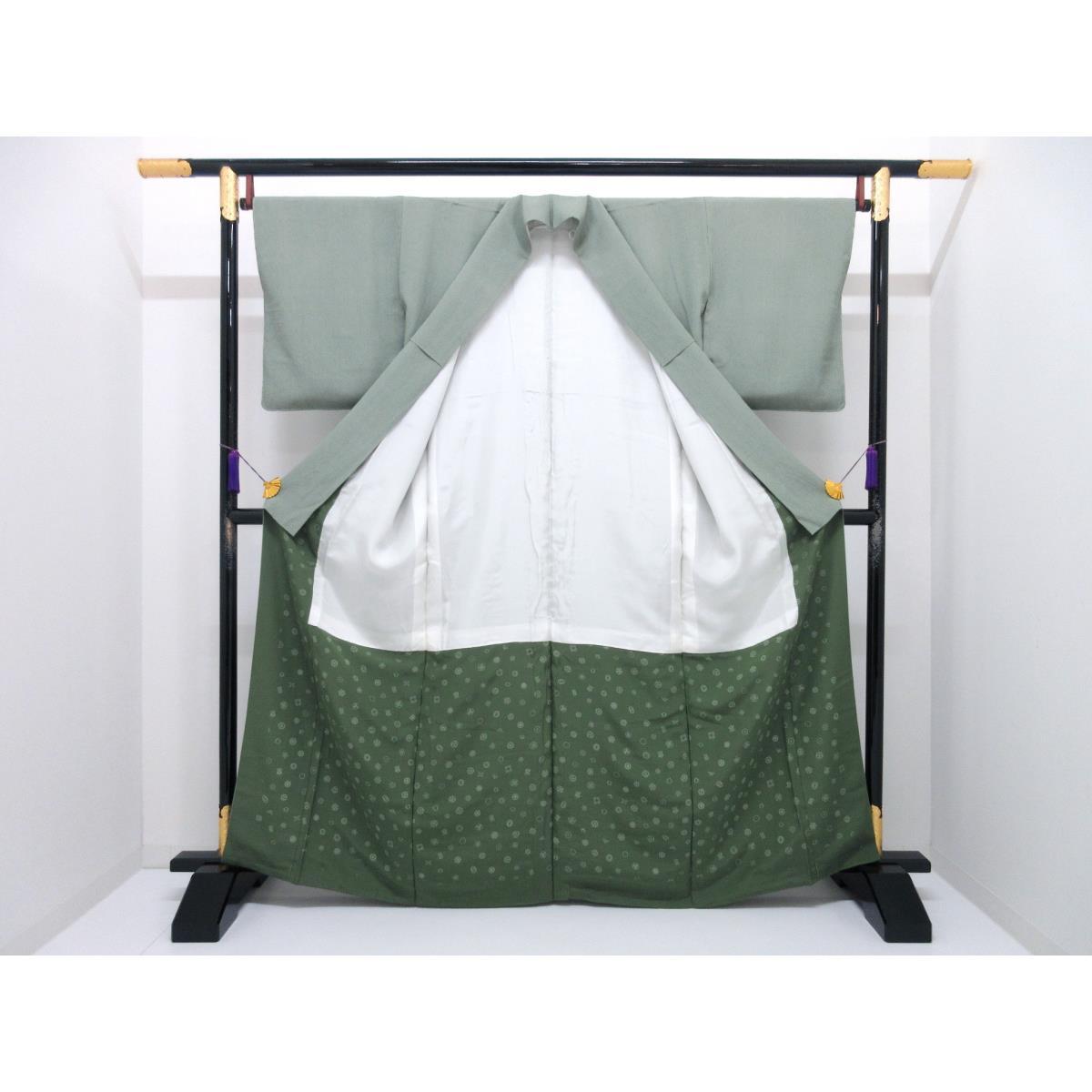 【未使用品】小紋　寺山存男　江戸小紋万筋　丸に三ツ柏　身幅Ｌ寸