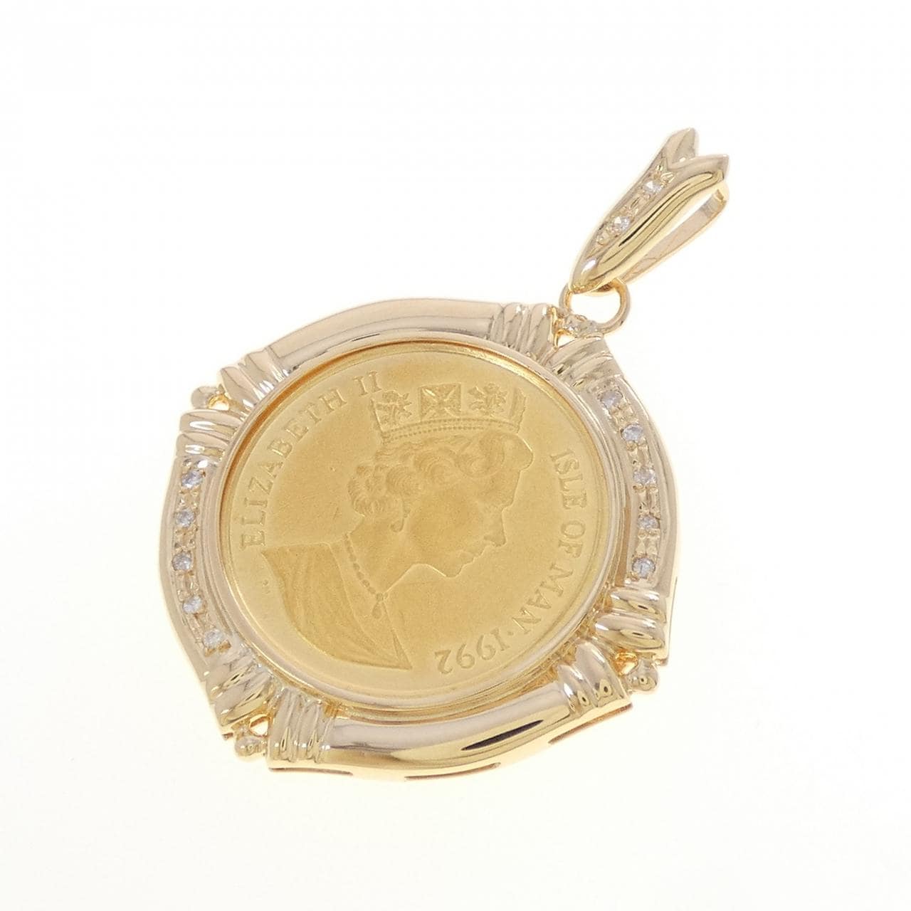 K18YG(枠) ダイヤモンド コイン ペンダント 0.08CT