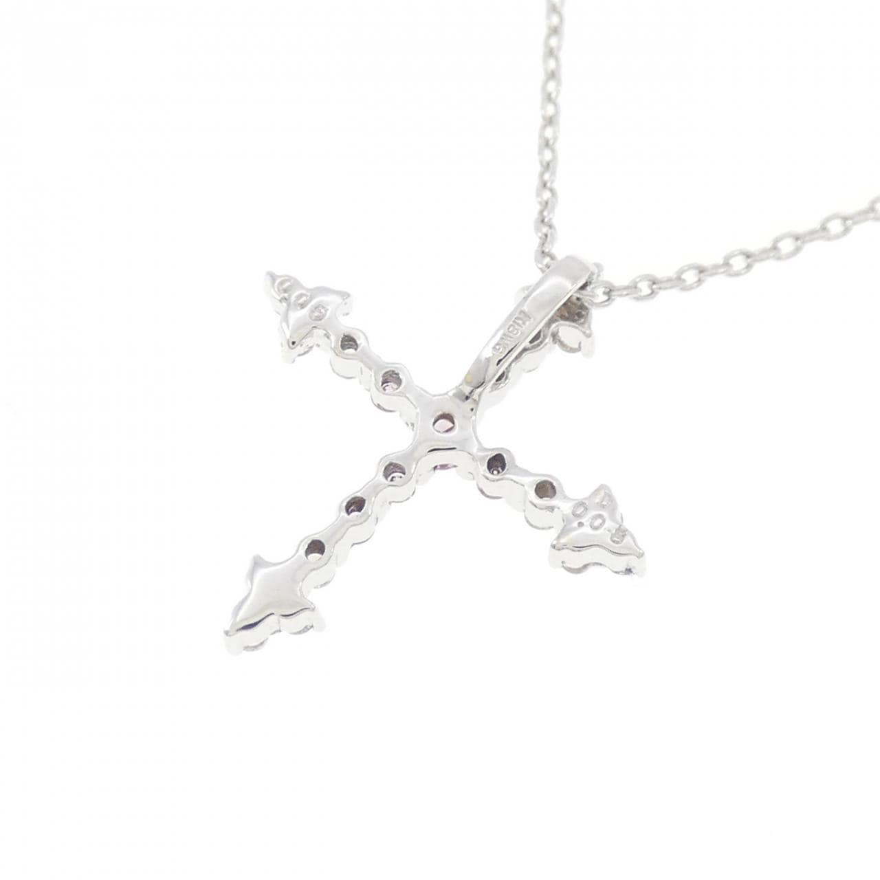 K18WG クロス ピンクダイヤモンド ネックレス 0.05CT