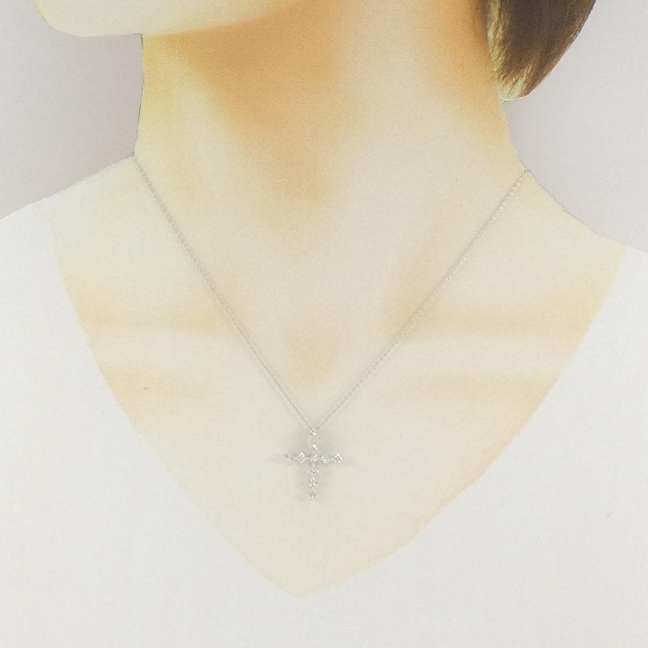 K18WG クロス ダイヤモンド ネックレス 0.57CT