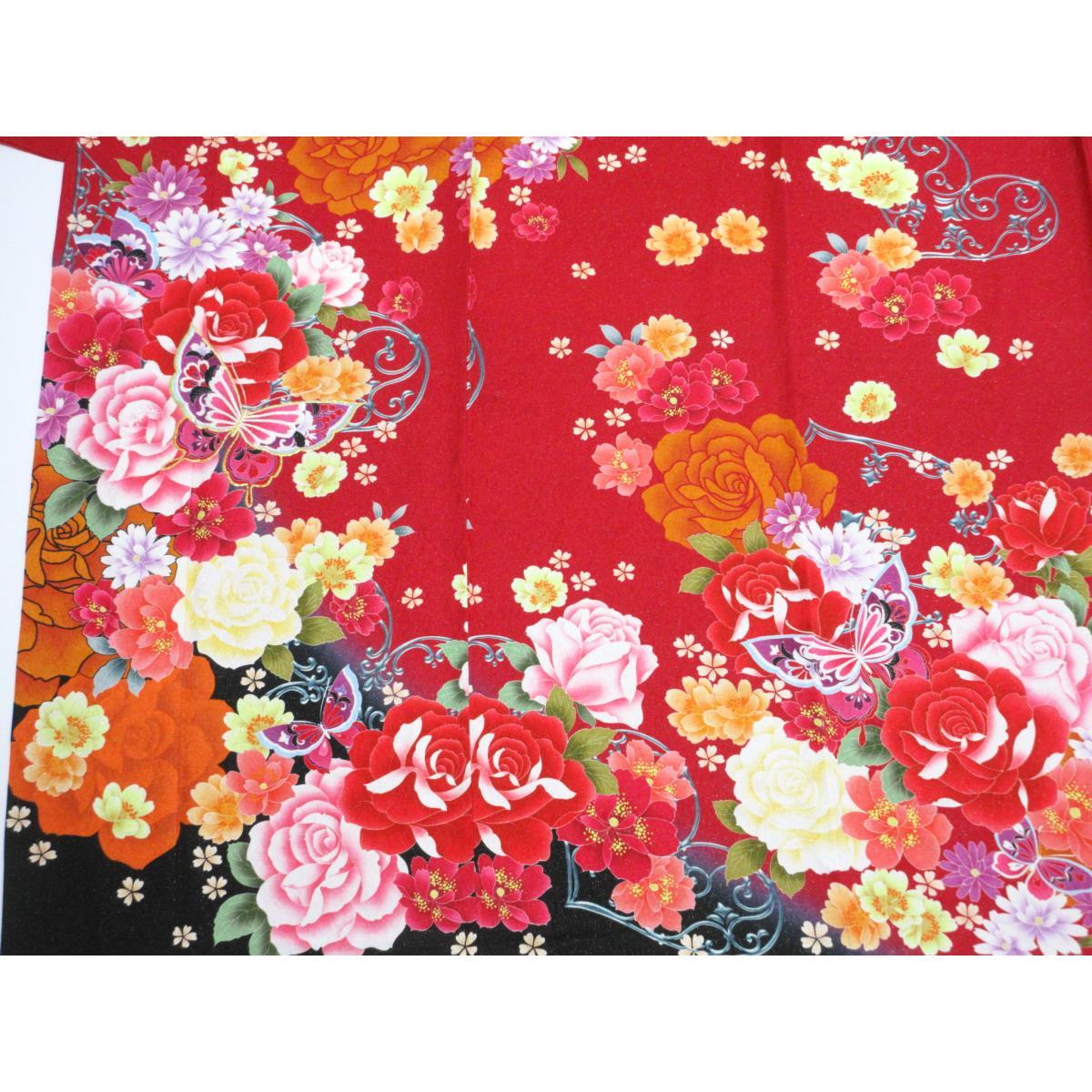 振袖　銀通しボカシ染　友禅加工刺繍入り　身幅Ｌ寸