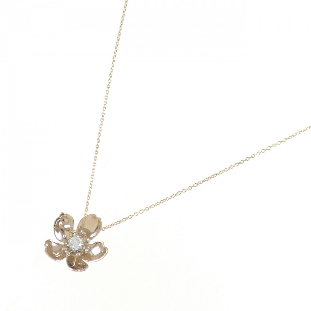 K18PG/PT950 フラワー ダイヤモンド ネックレス 0.07CT
