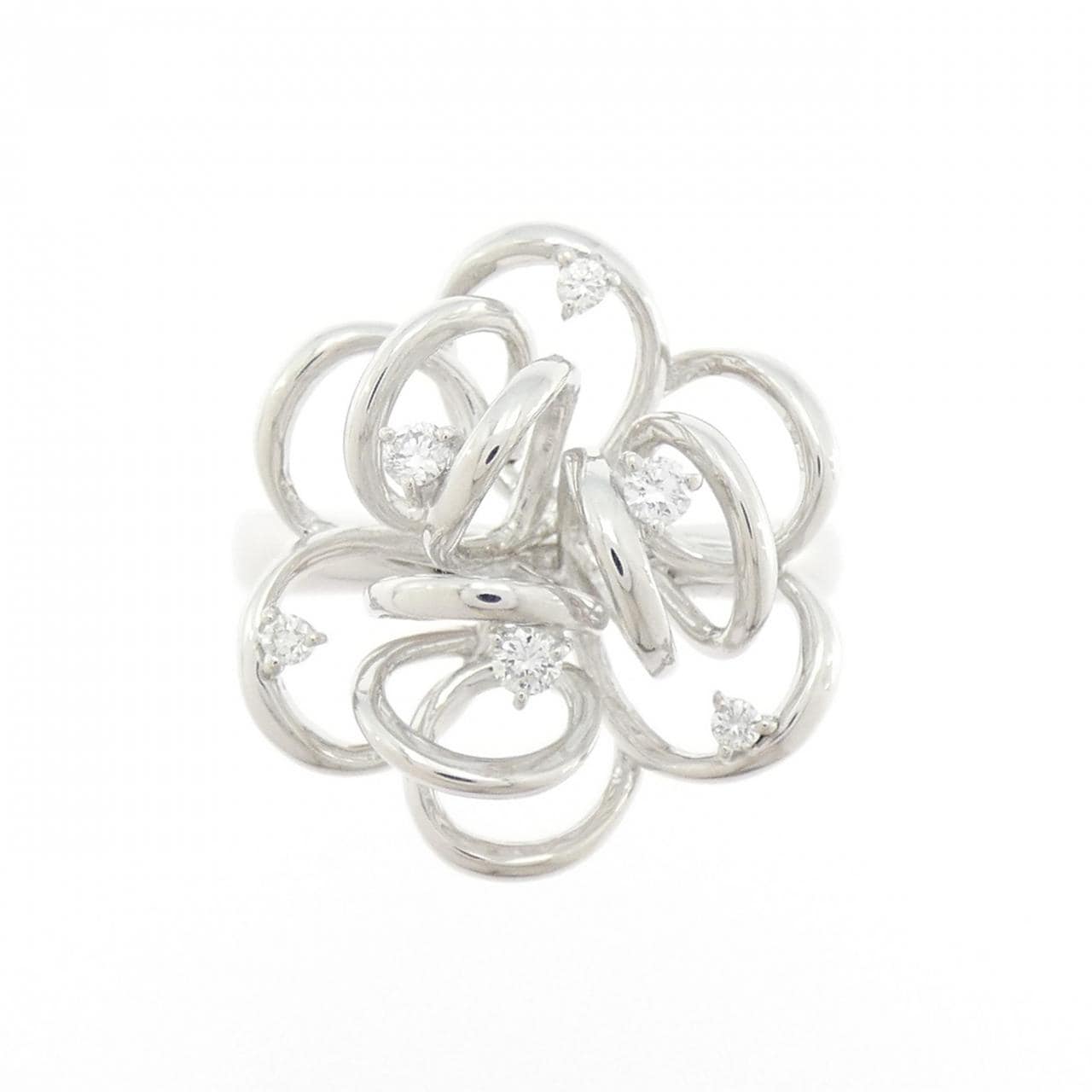 K18WG花朵钻石戒指0.15CT