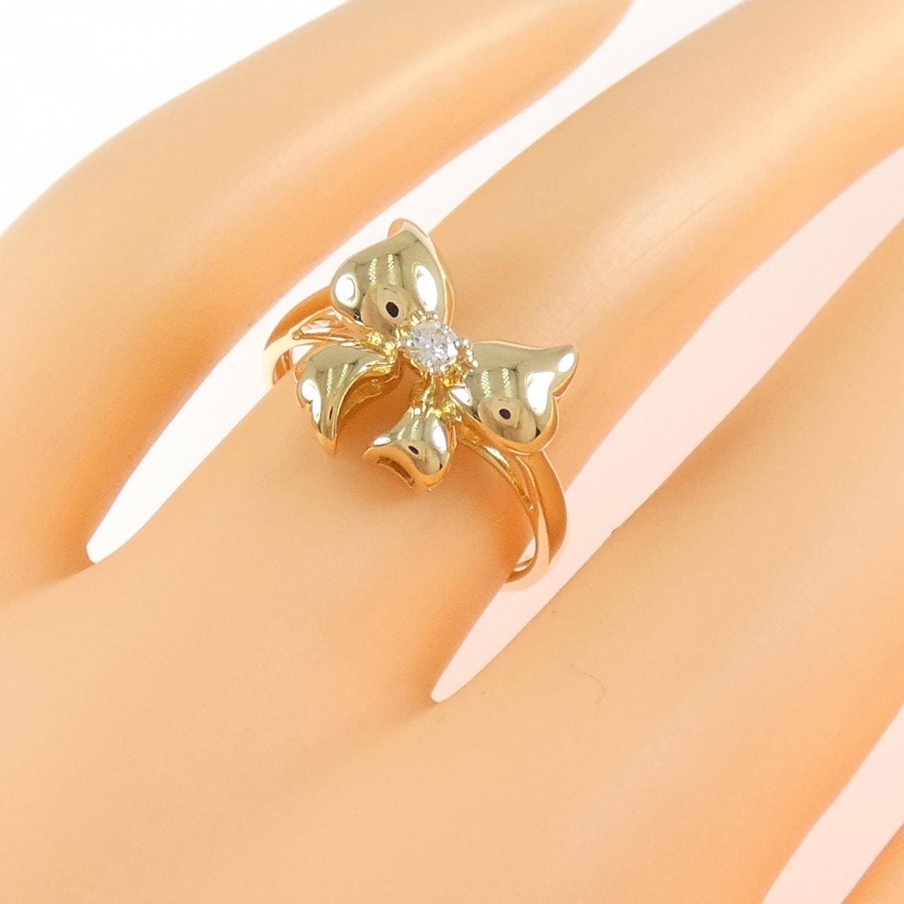 K18YG リボン ダイヤモンド リング 0.06CT