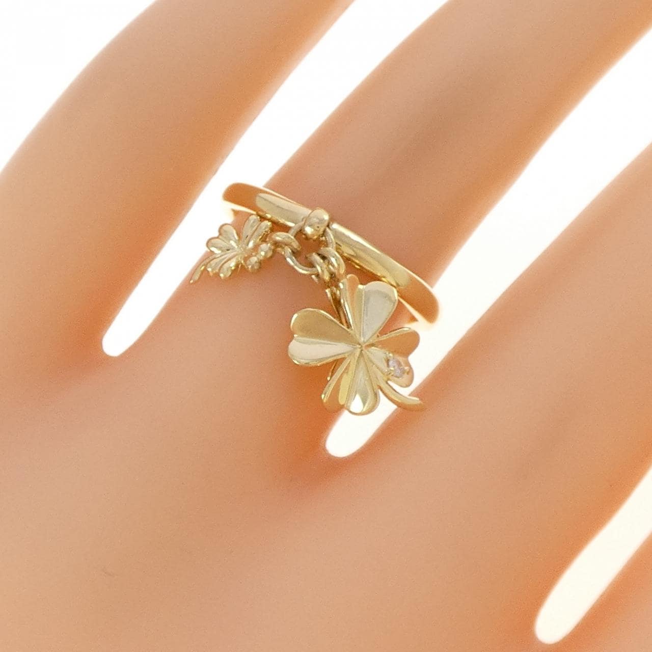 K18YG クローバー ダイヤモンド リング 0.01CT