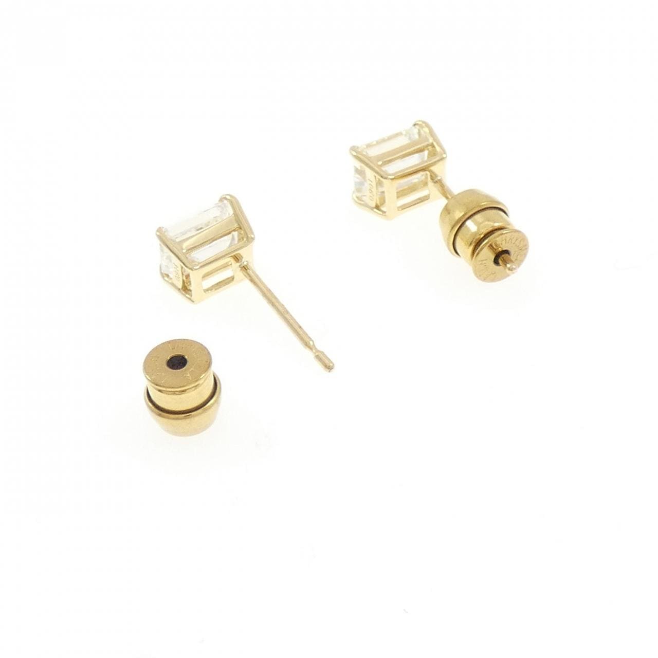 K18YG/ST ダイヤモンド ピアス 0.901CT 0.914CT J-K VS1 エメラルドカット