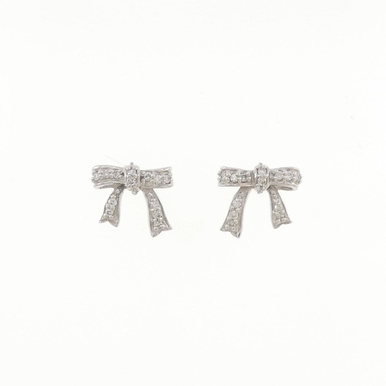 K18WG リボン ダイヤモンド ピアス 0.12CT