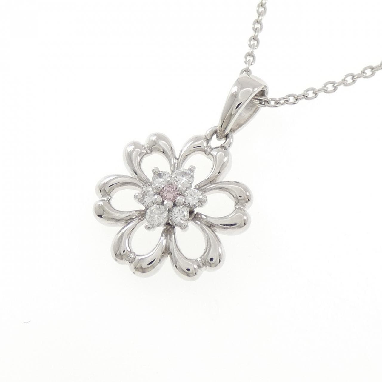 【最終価格】【新品】Pt950 ダイヤ　フラワー　ネックレス　pt850 コメ兵｜PT950/PT850 フラワー ダイヤモンド ネックレス 0.20CT