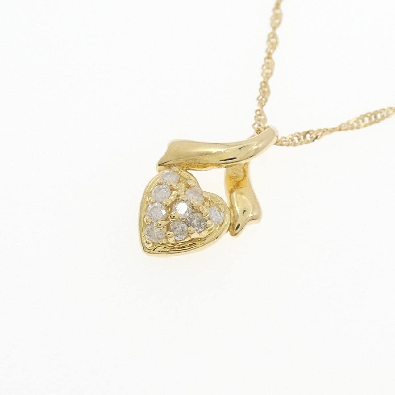 K18YG/750YG ハート パヴェ ダイヤモンド ネックレス 0.09CT