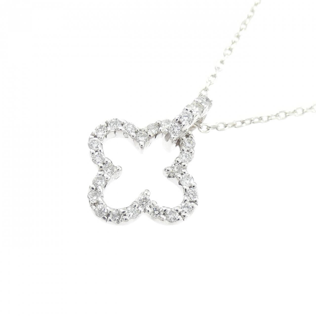 K18WG クローバー ダイヤモンド ネックレス 0.14CT