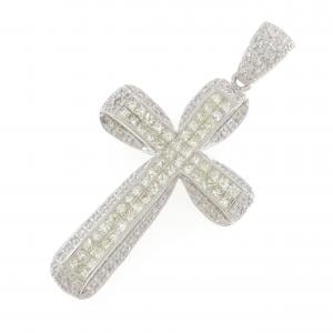18KWG クロス ダイヤモンド ペンダント 4.10CT