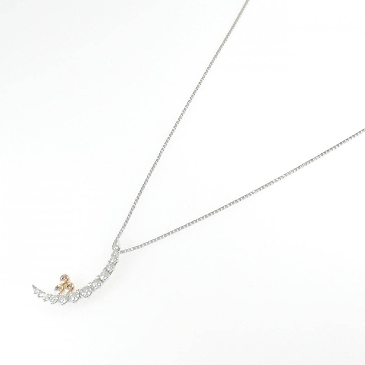 PT900/K18PG/PT850 ムーン ピンクダイヤモンド ネックレス 0.05CT