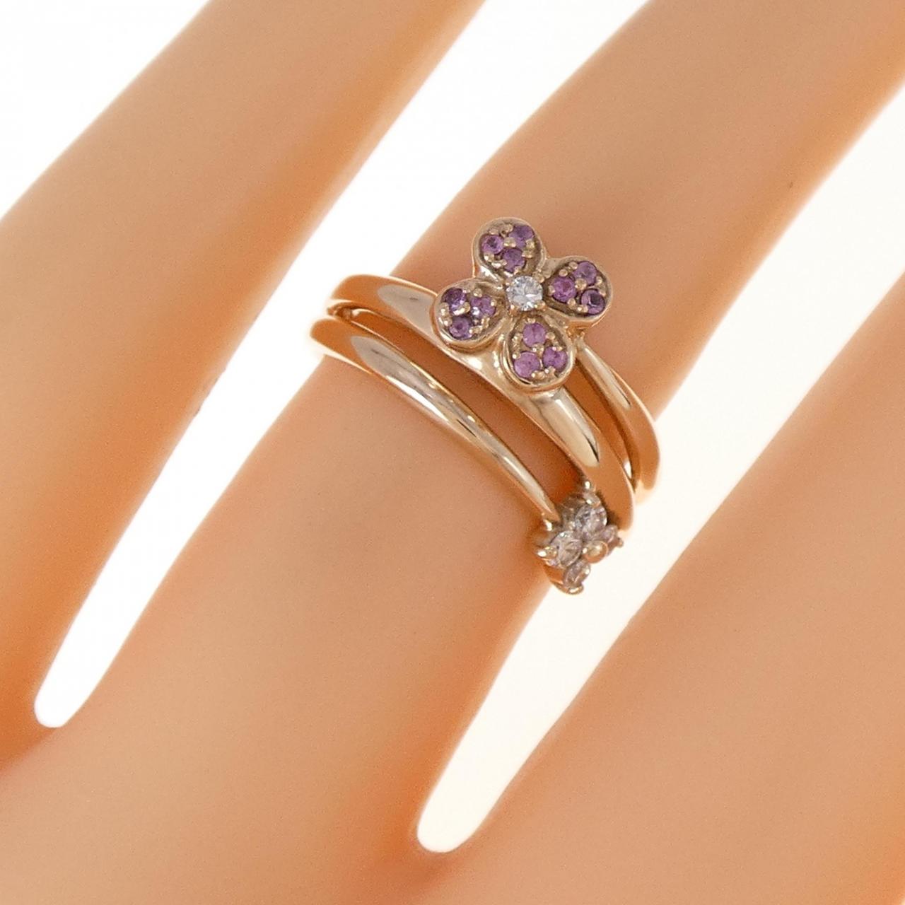K18PG花卉蓝宝石戒指0.07CT