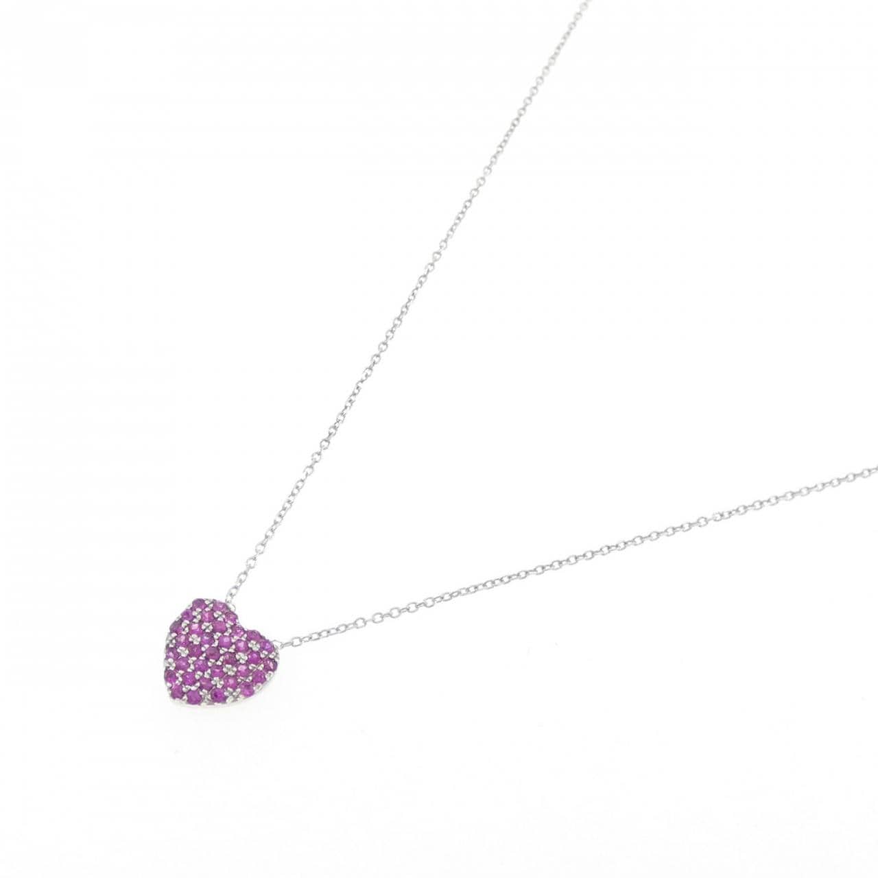 K18WG ハート ルビー ネックレス