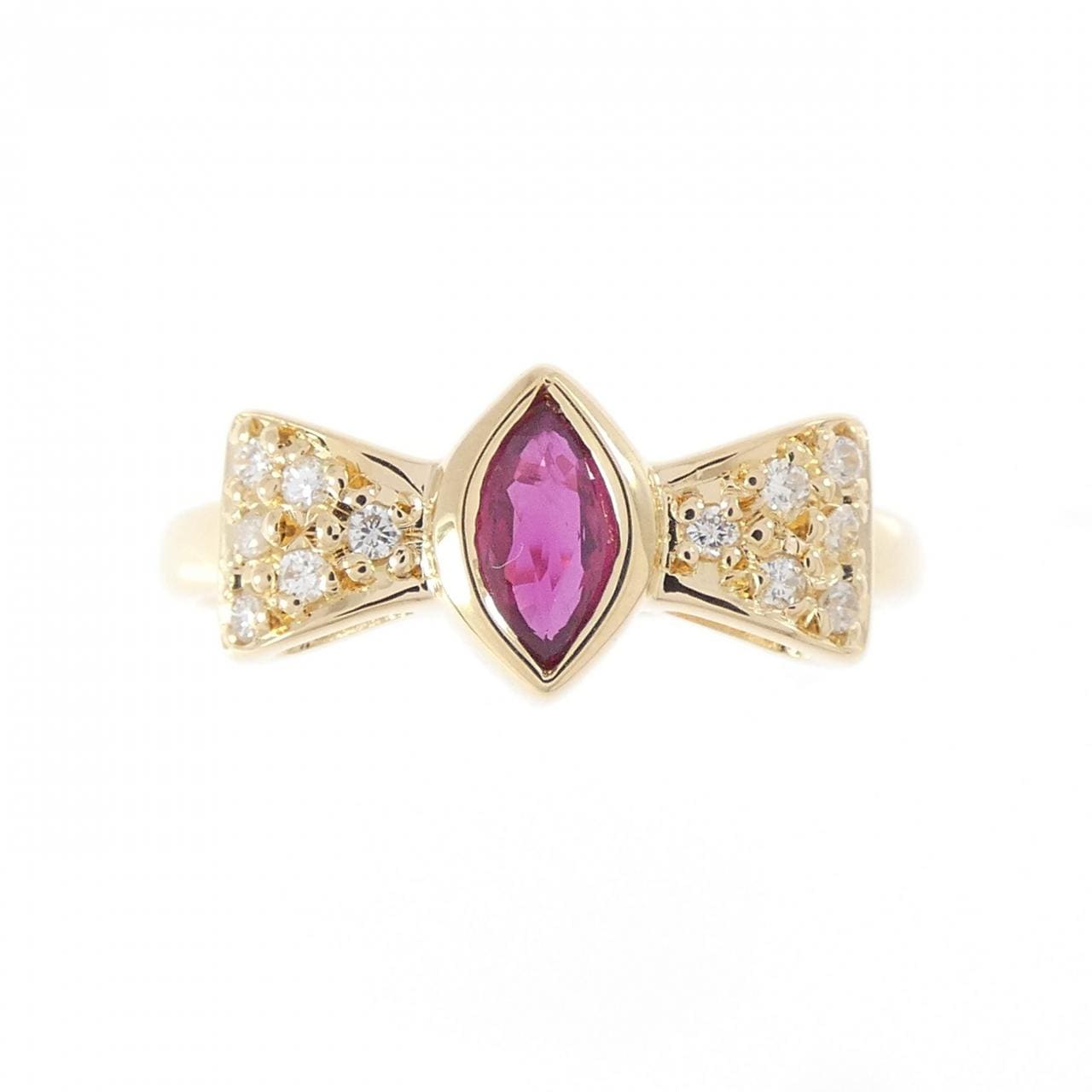 K18YG リボン ルビー リング 0.21CT