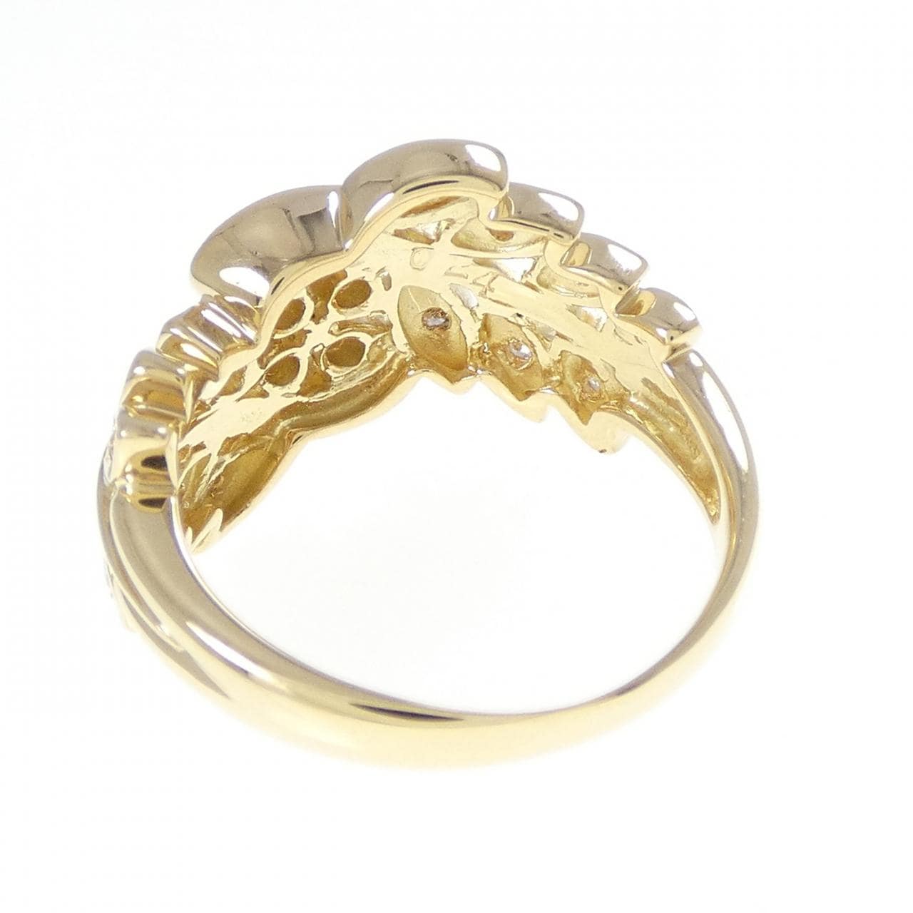 K18YG フラワー×リーフ ダイヤモンド リング 0.24CT