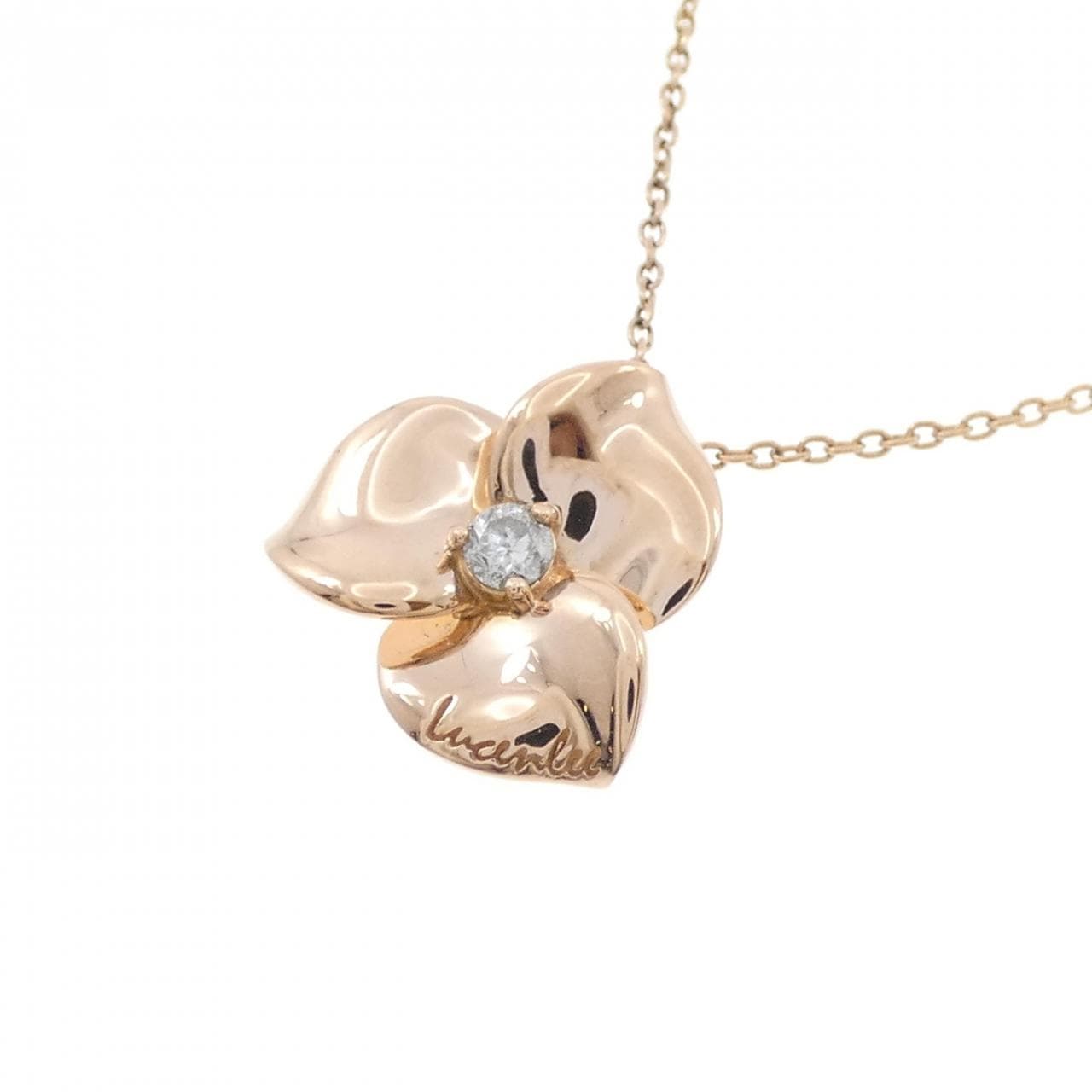 750PG フラワー ダイヤモンド ネックレス 0.1CT