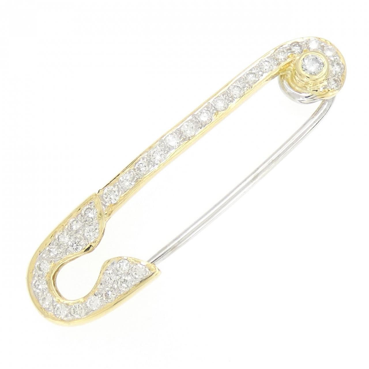 K18YG/K18WG Safety Pin Diamond Brooch 0.41CT