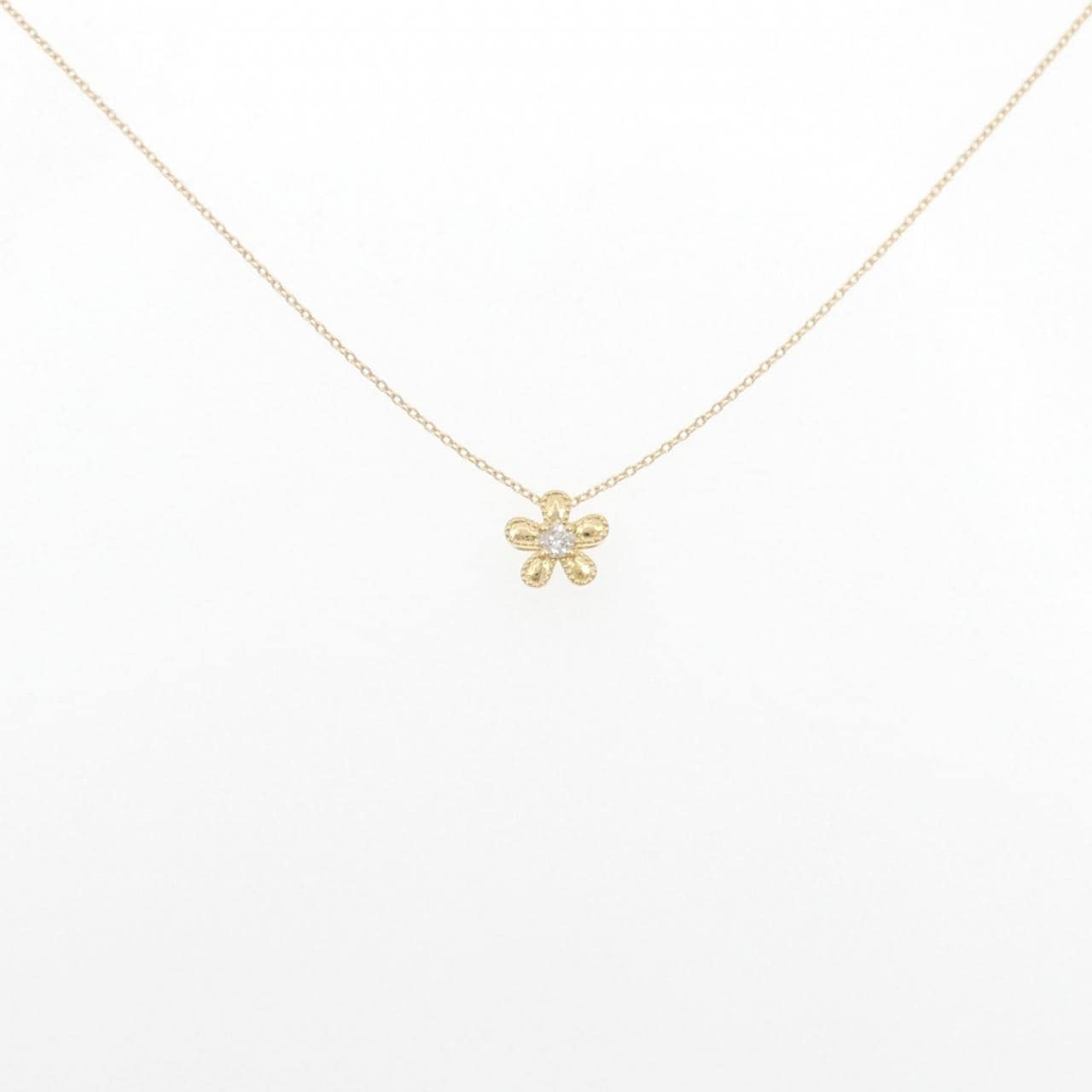 K18YG フラワー ダイヤモンド ネックレス 0.07CT