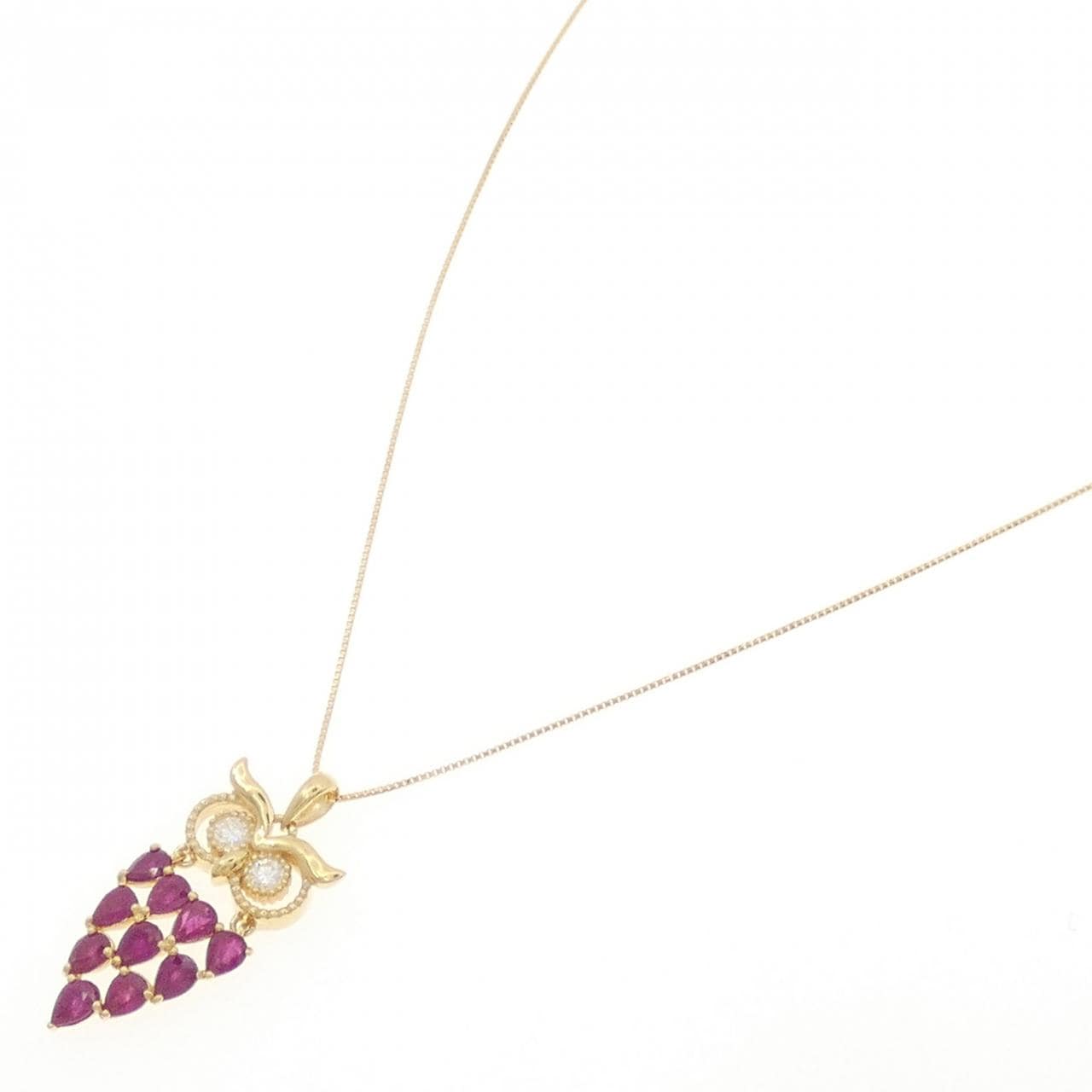K18YG フクロウ ルビー ネックレス 1.65CT