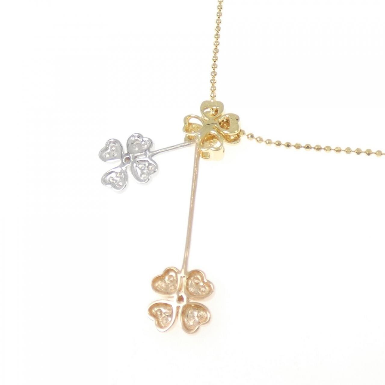 K18スリーカラー クローバー ダイヤモンド ネックレス 0.35CT