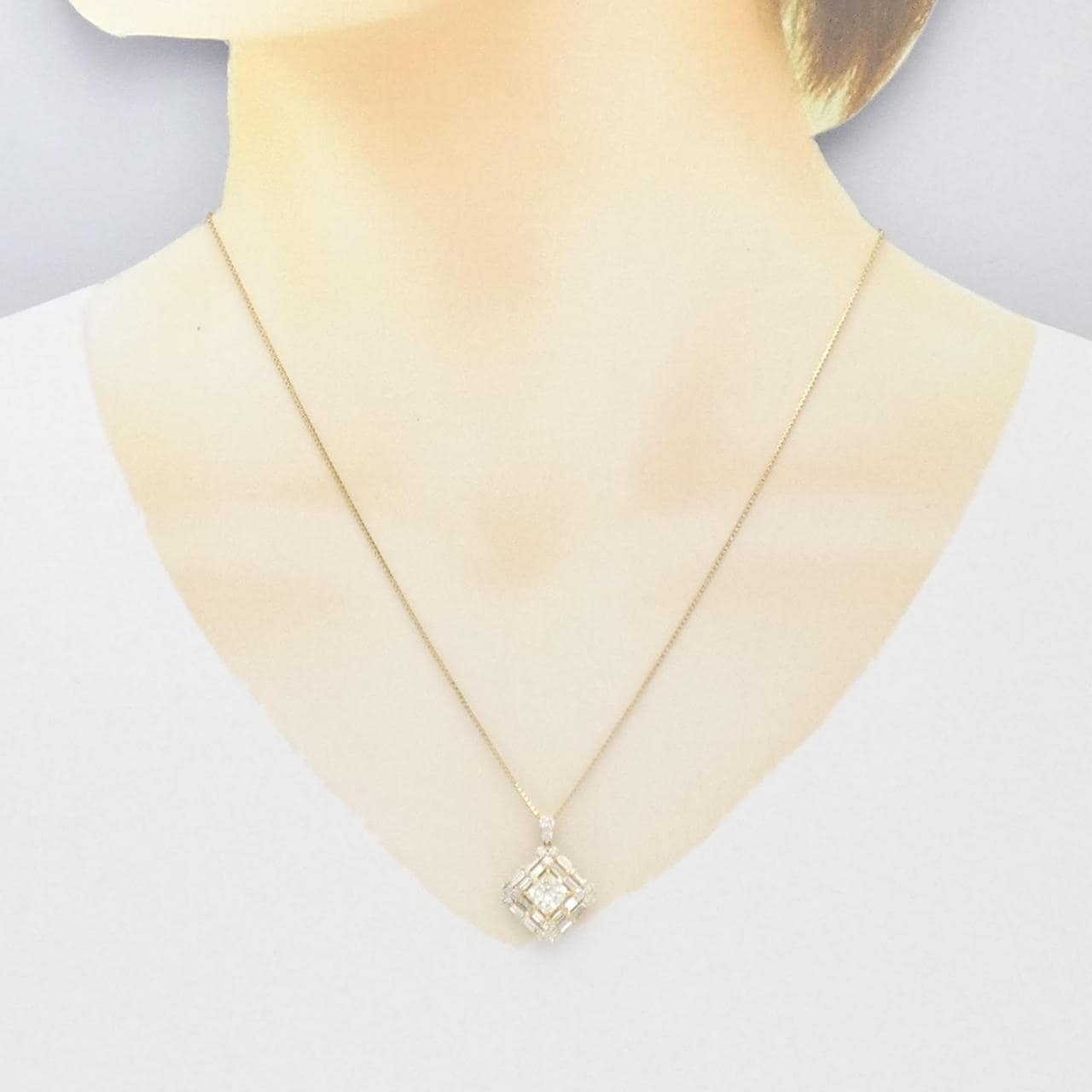 [BRAND NEW] K18YG Diamond Necklace 1.021CT VLY VS2 Fancy Cut