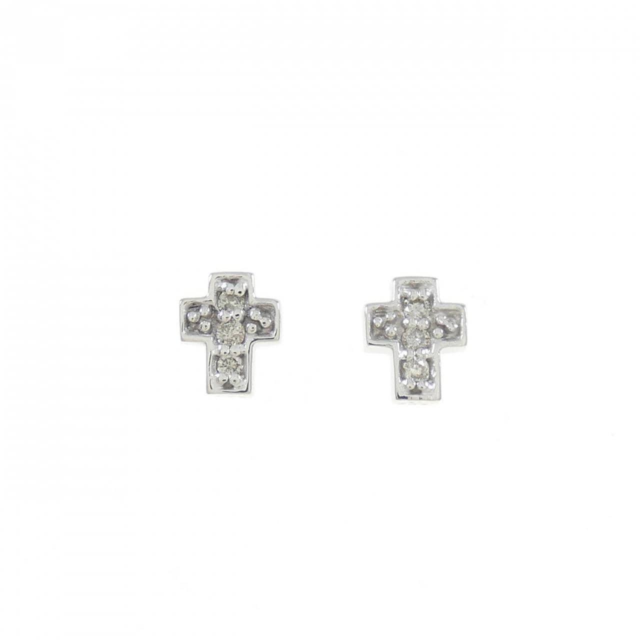 K14WG クロス ダイヤモンド ピアス 0.06CT