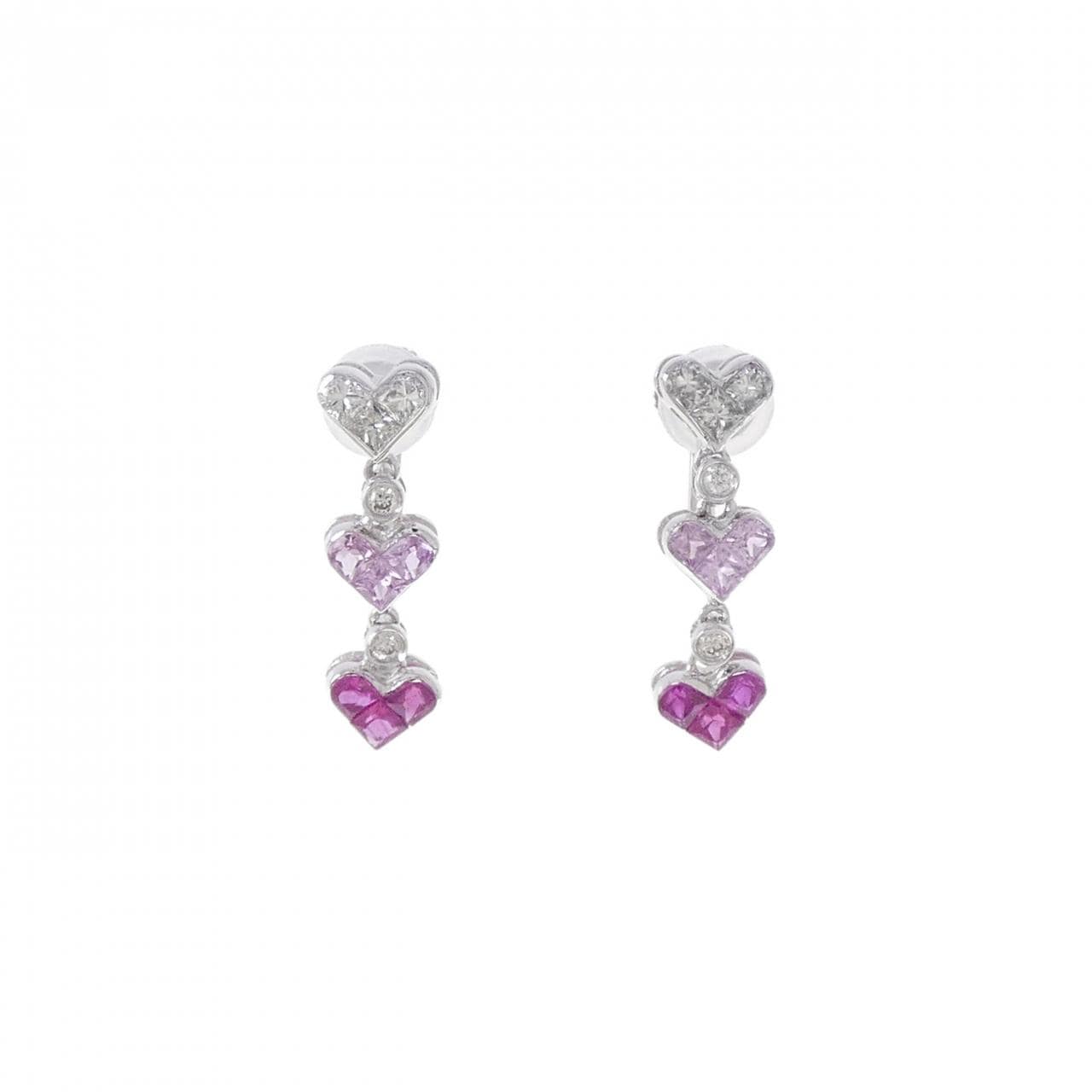 K18WG ハート カラーストーン イヤリング