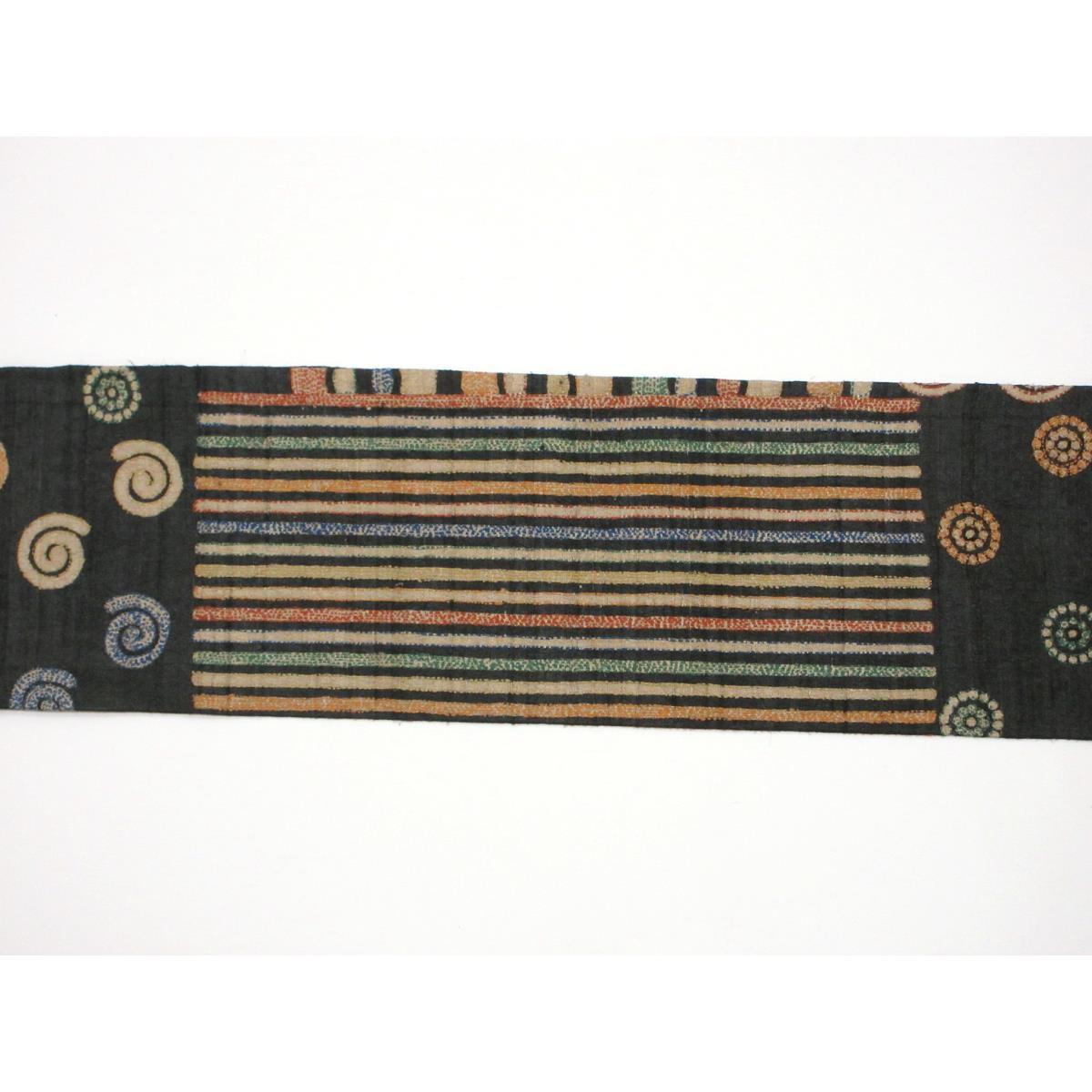 名古屋帯　野蚕糸　染紬　刺繍入り