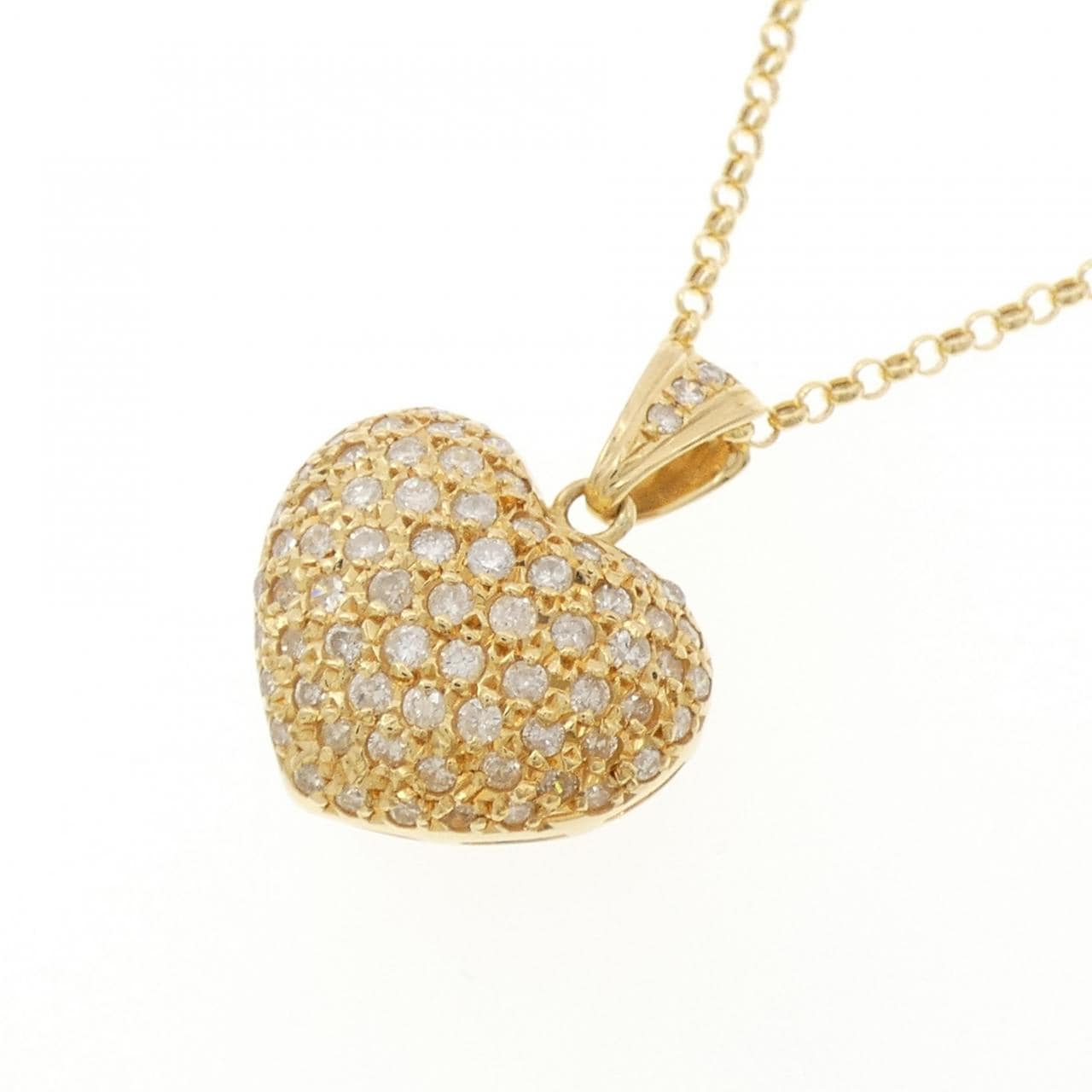 K18YG/750YG ハート パヴェ ダイヤモンド ネックレス 1.00CT