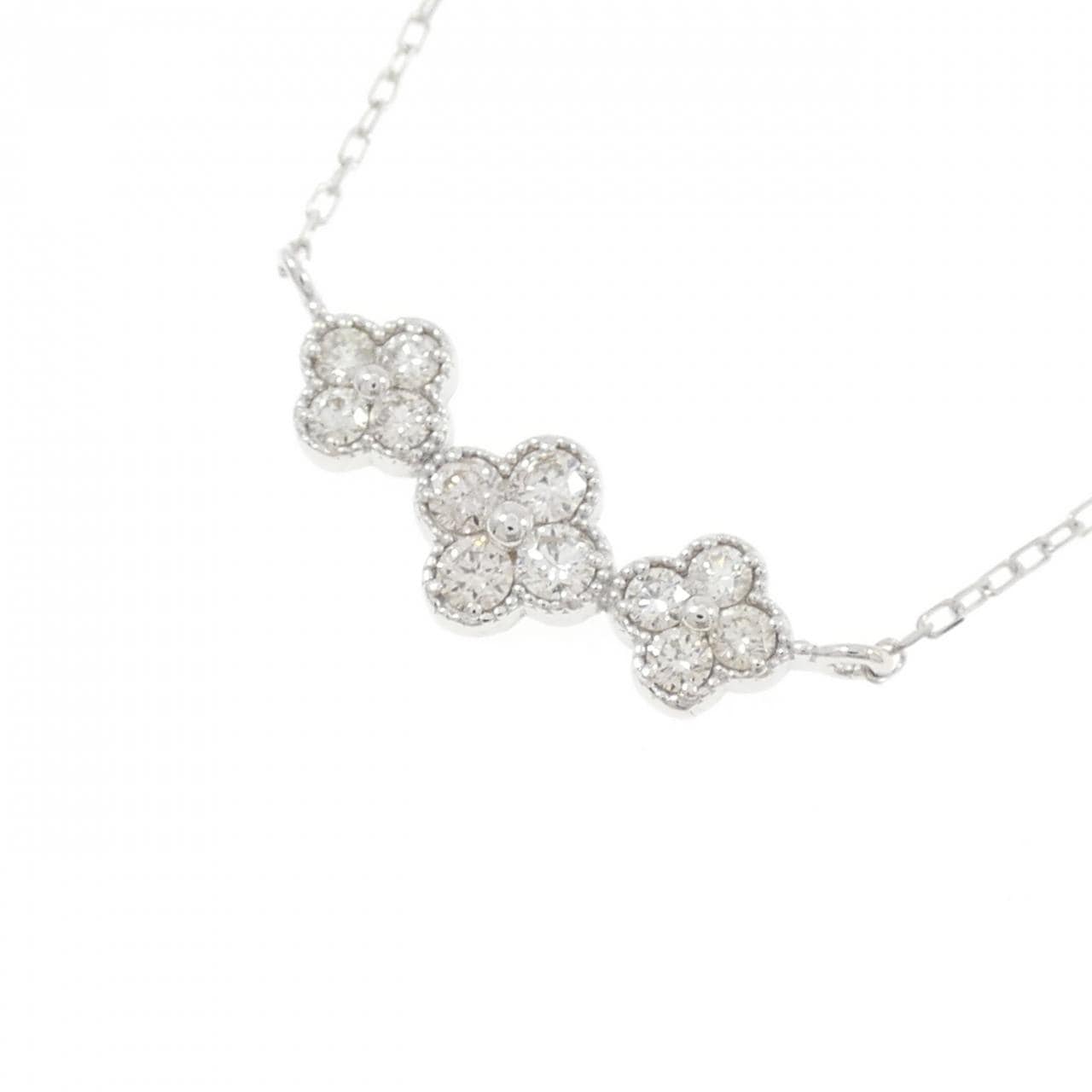 K18WG フラワー ダイヤモンド ネックレス 0.30CT